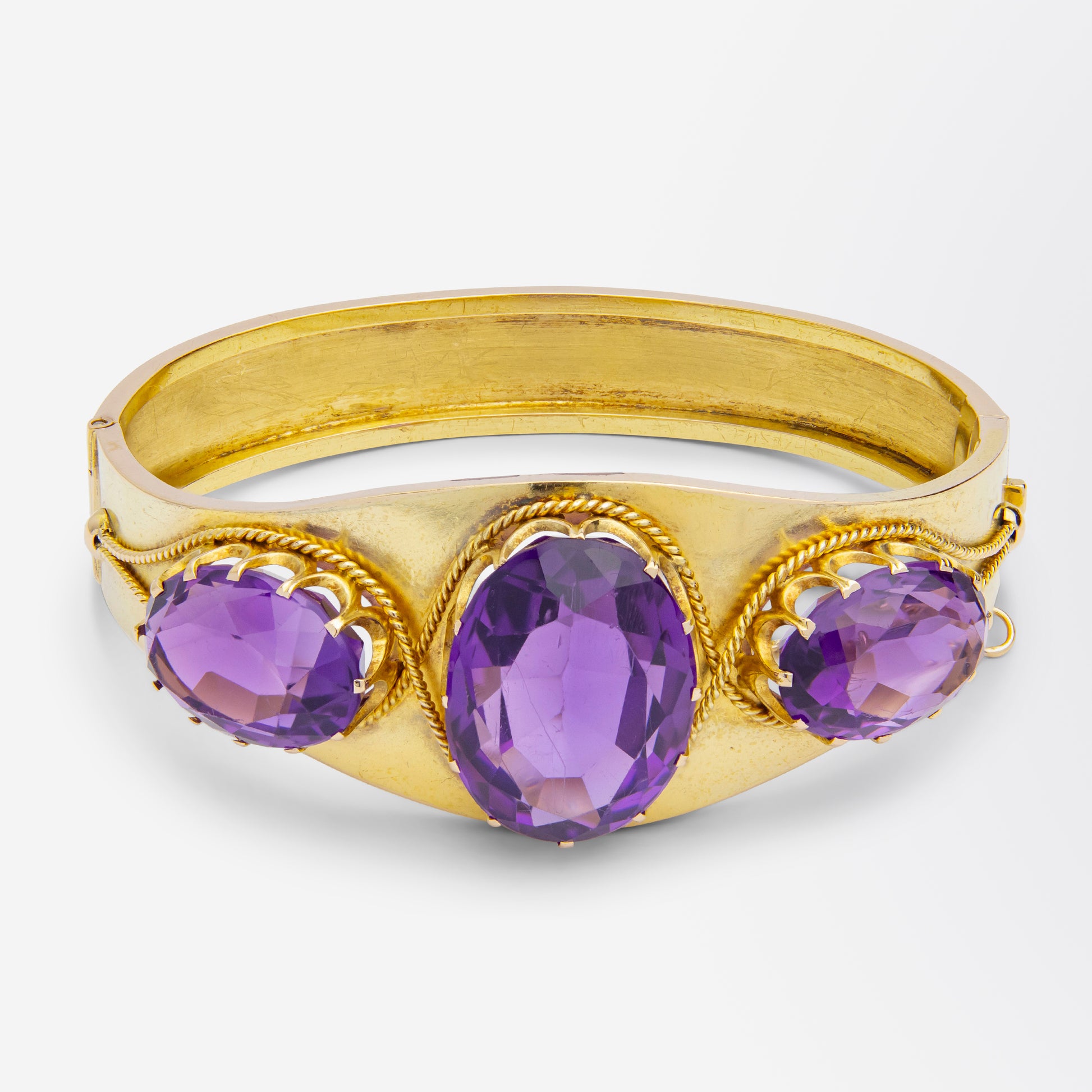 Antique Etruscan Revival Gold & Amethyst Bangle