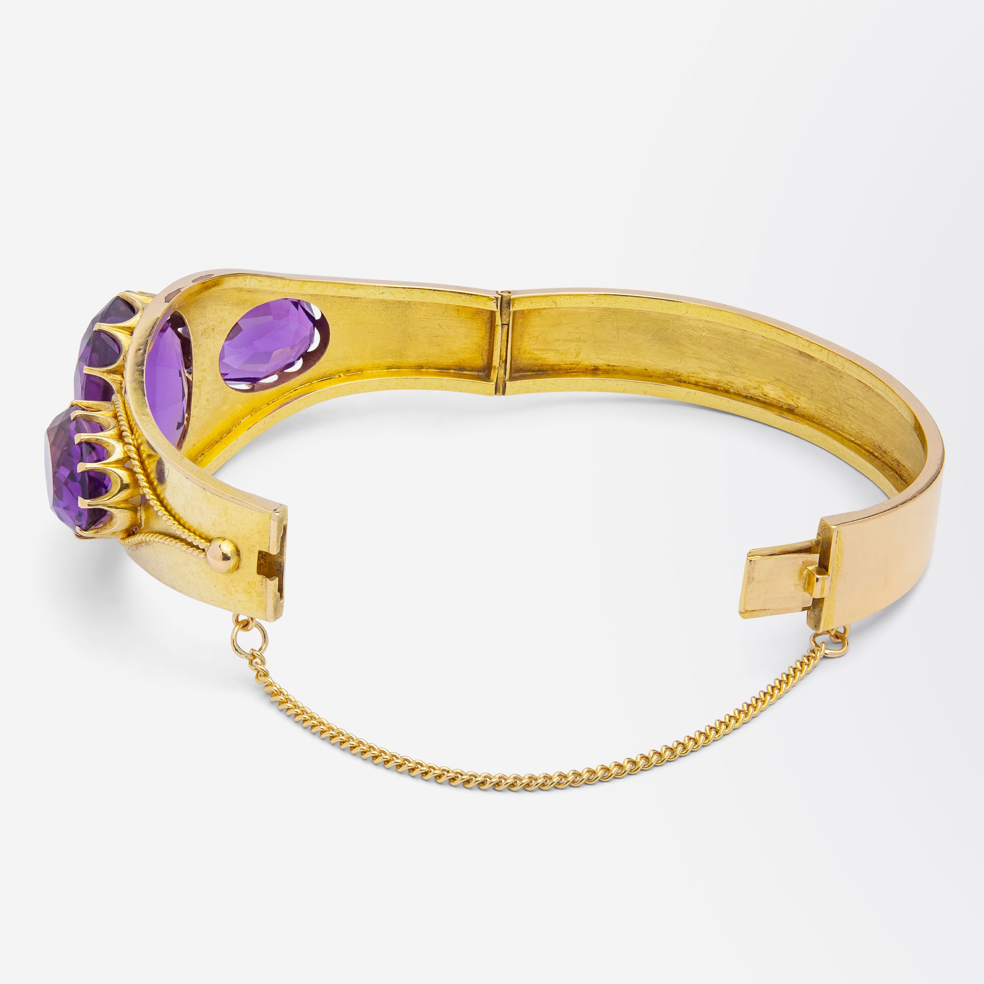 Antique Etruscan Revival Gold & Amethyst Bangle