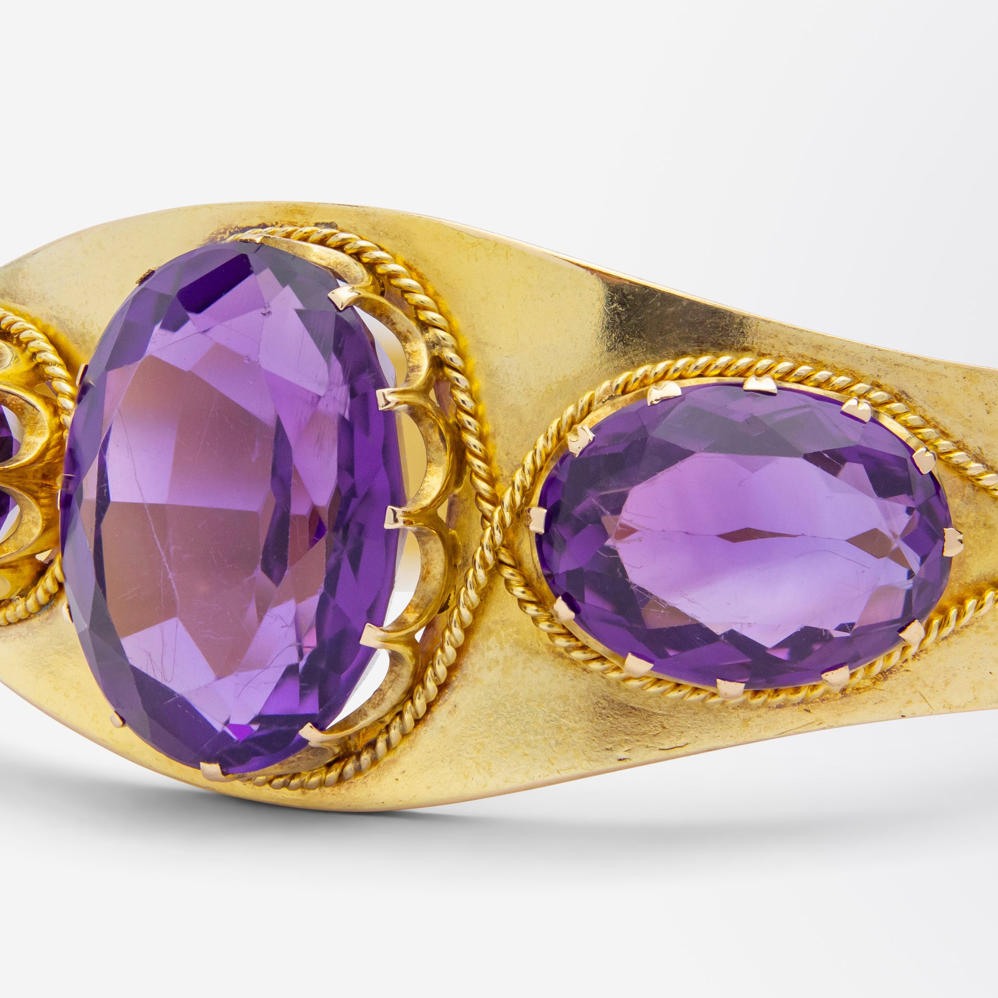 Antique Etruscan Revival Gold & Amethyst Bangle