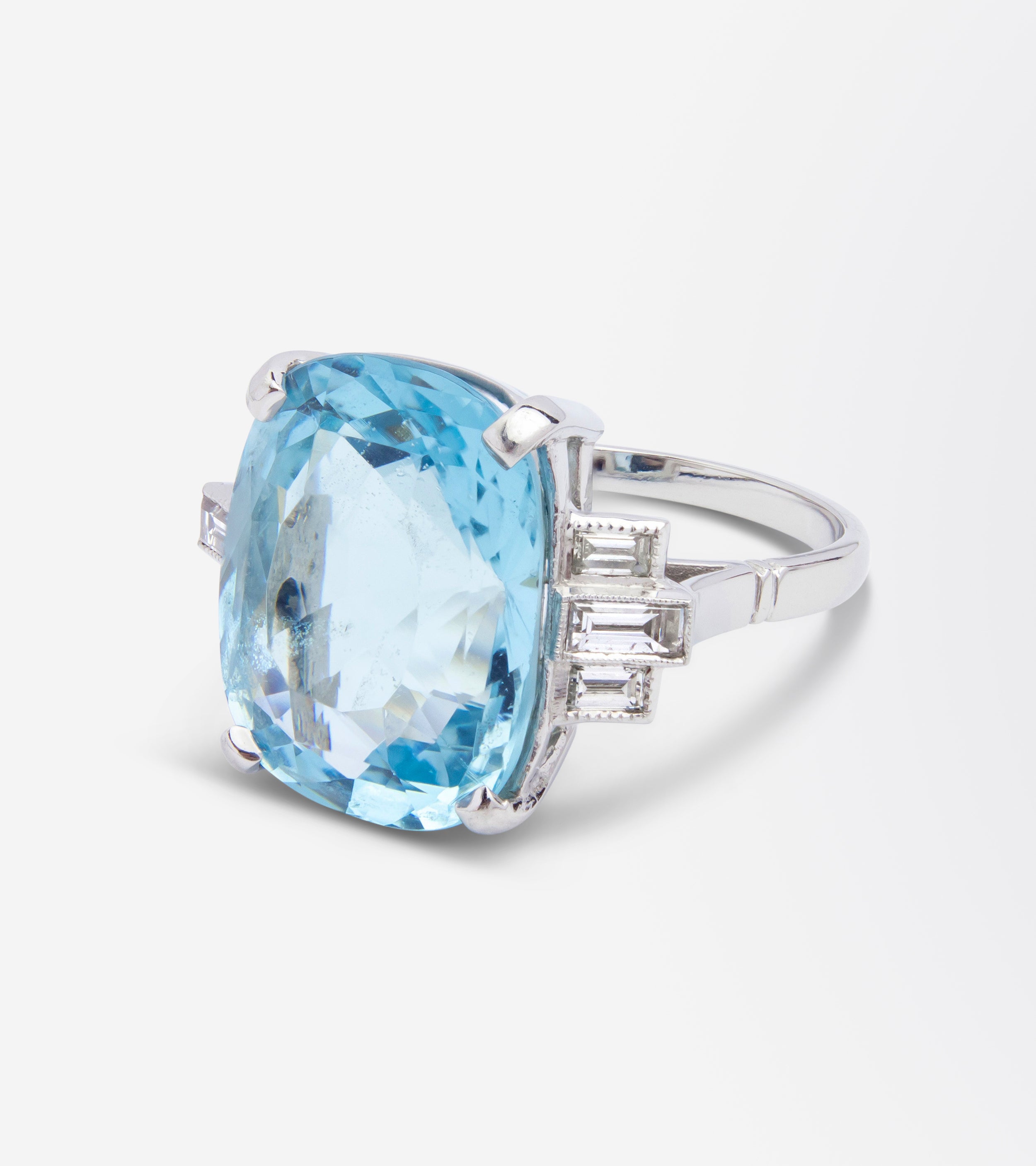 Art Deco Style Aquamarine & Diamond Cocktail Ring
