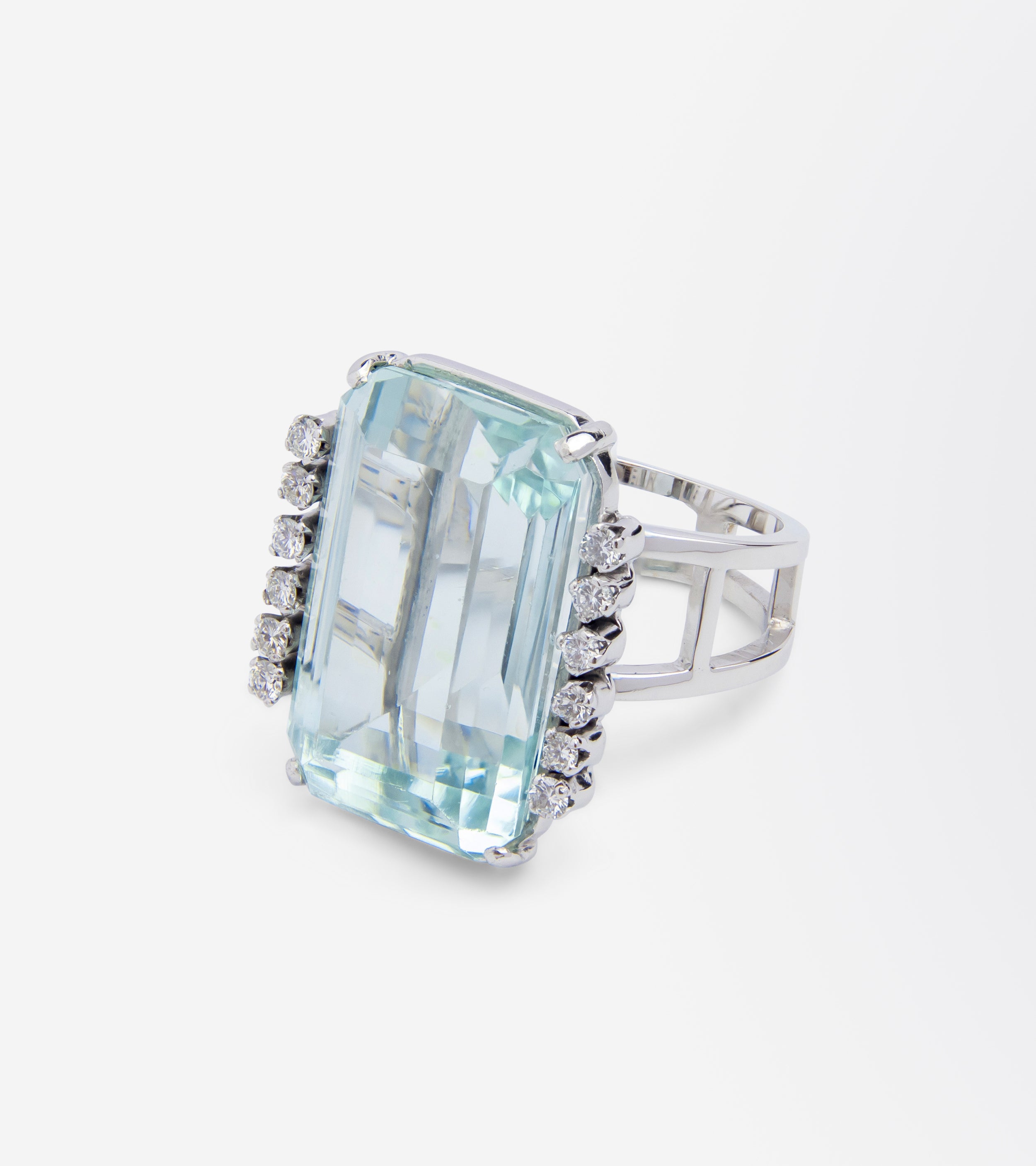Large Aquamarine & Diamond Cocktail Ring