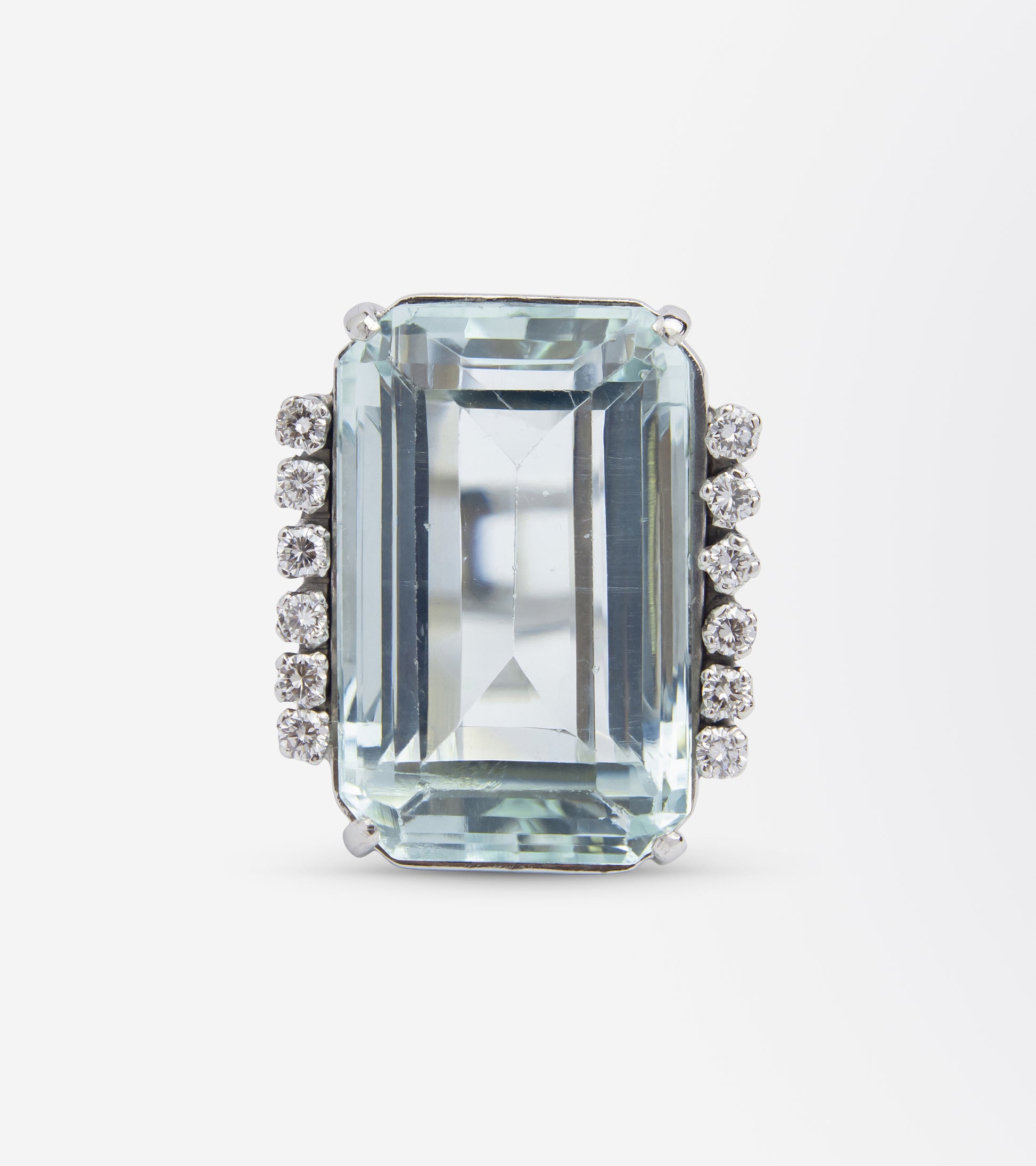 Large Aquamarine & Diamond Cocktail Ring