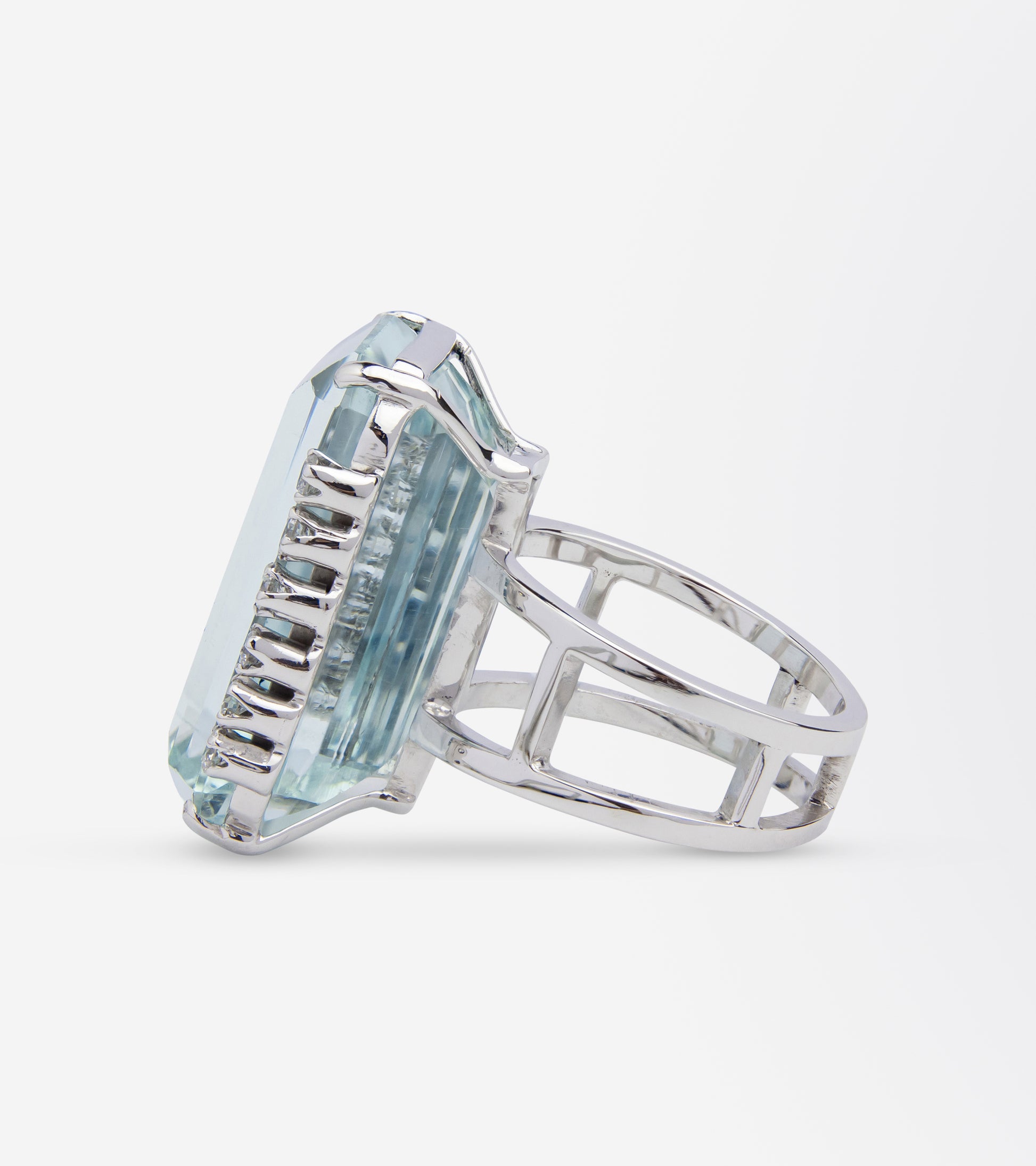 Large Aquamarine & Diamond Cocktail Ring