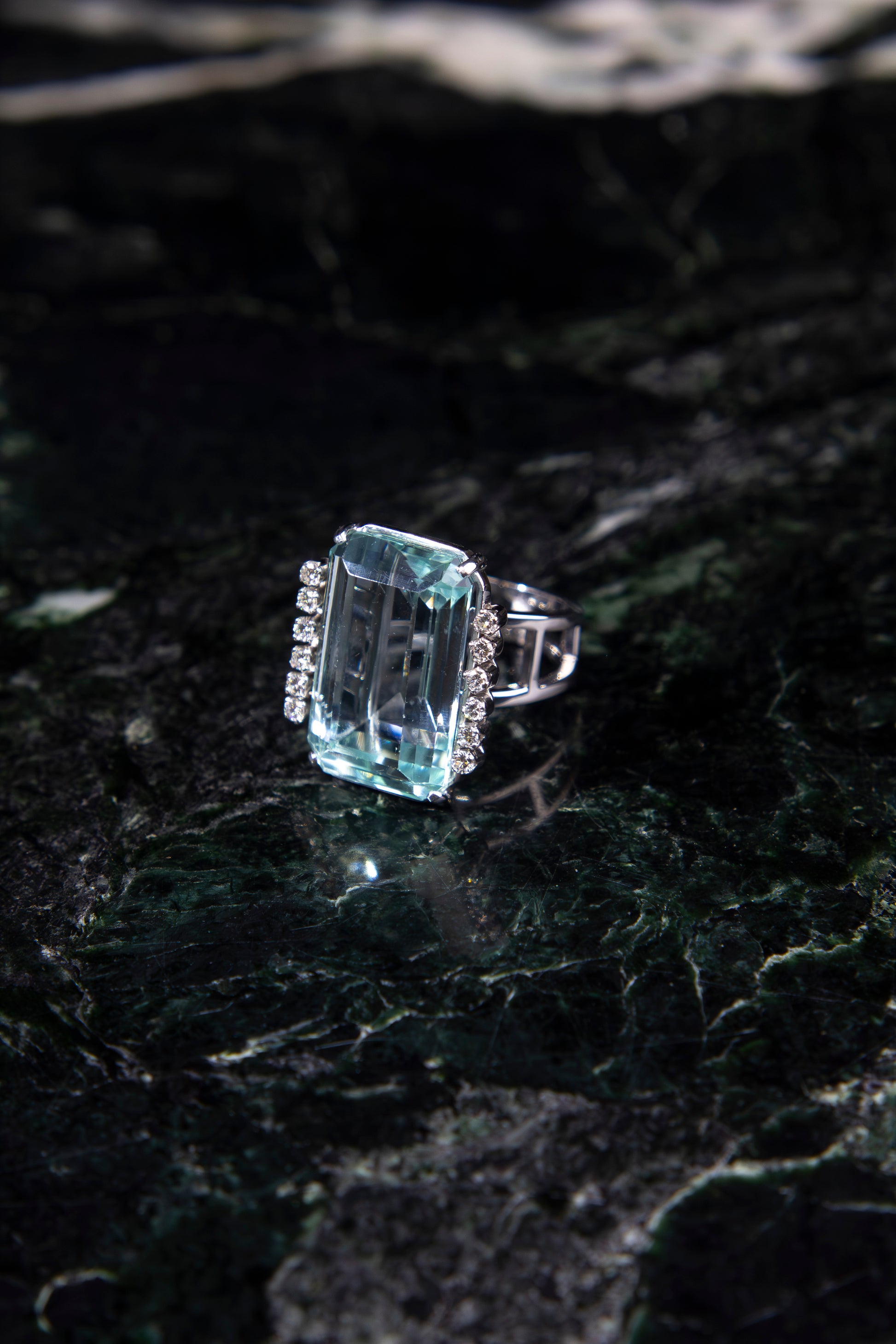 Large Aquamarine & Diamond Cocktail Ring