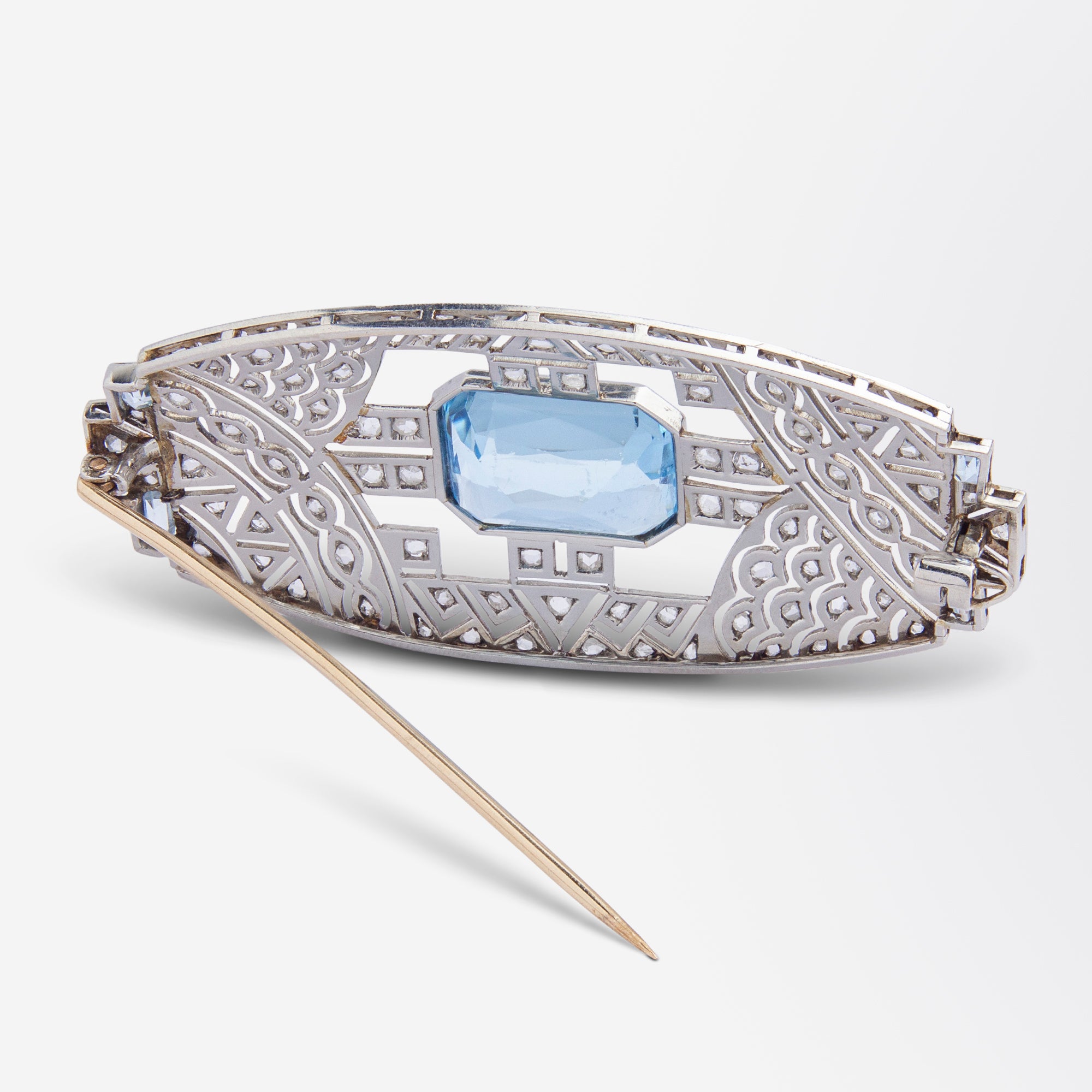 Art Deco Platinum Diamond & Aquamarine Brooch