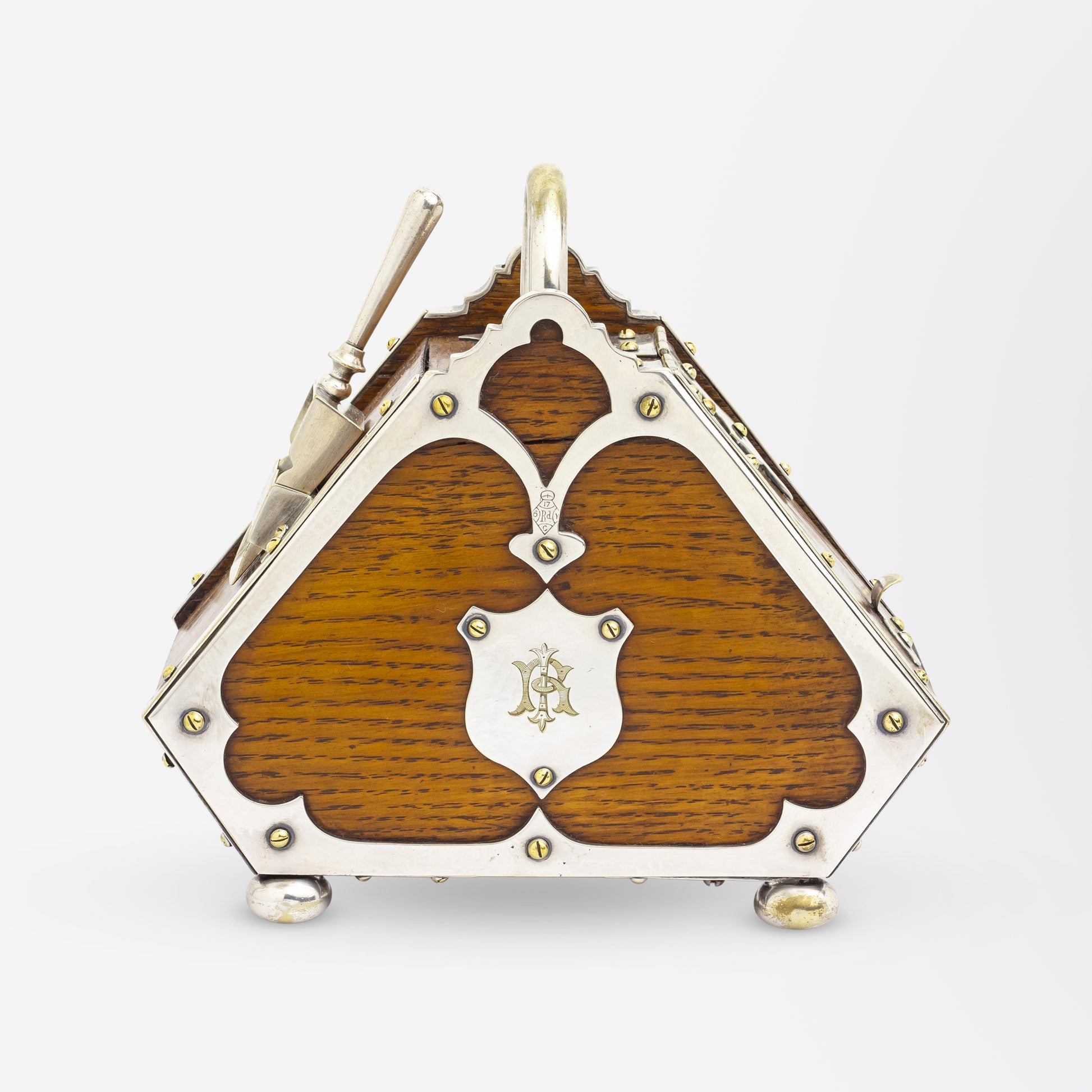 Arts and Crafts Silverplate and Oak Sugar Scuttle