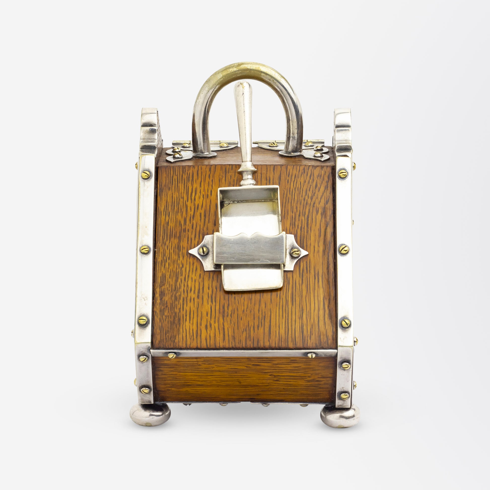 Arts and Crafts Silverplate and Oak Sugar Scuttle