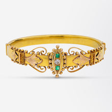 Load image into Gallery viewer, Australian, 15kt Gold, Diamond &amp; Emerald Bangle

