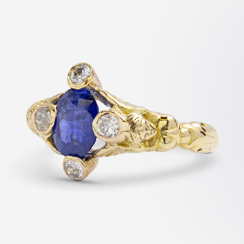 Austro-Hungarian Sapphire & Diamond Caryatid Ring