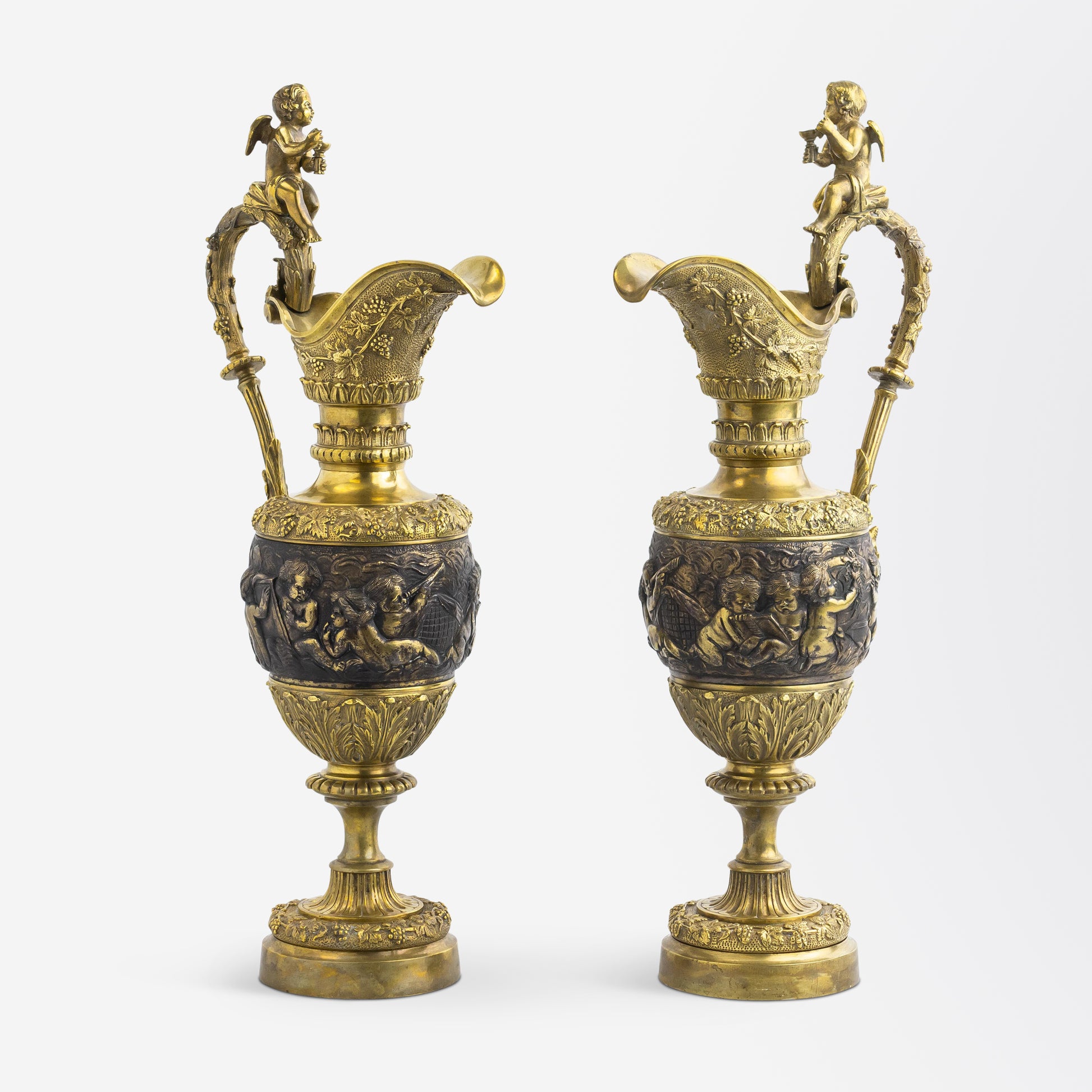 Pair of French Renaissance-Style Gilt Bronze Ewers