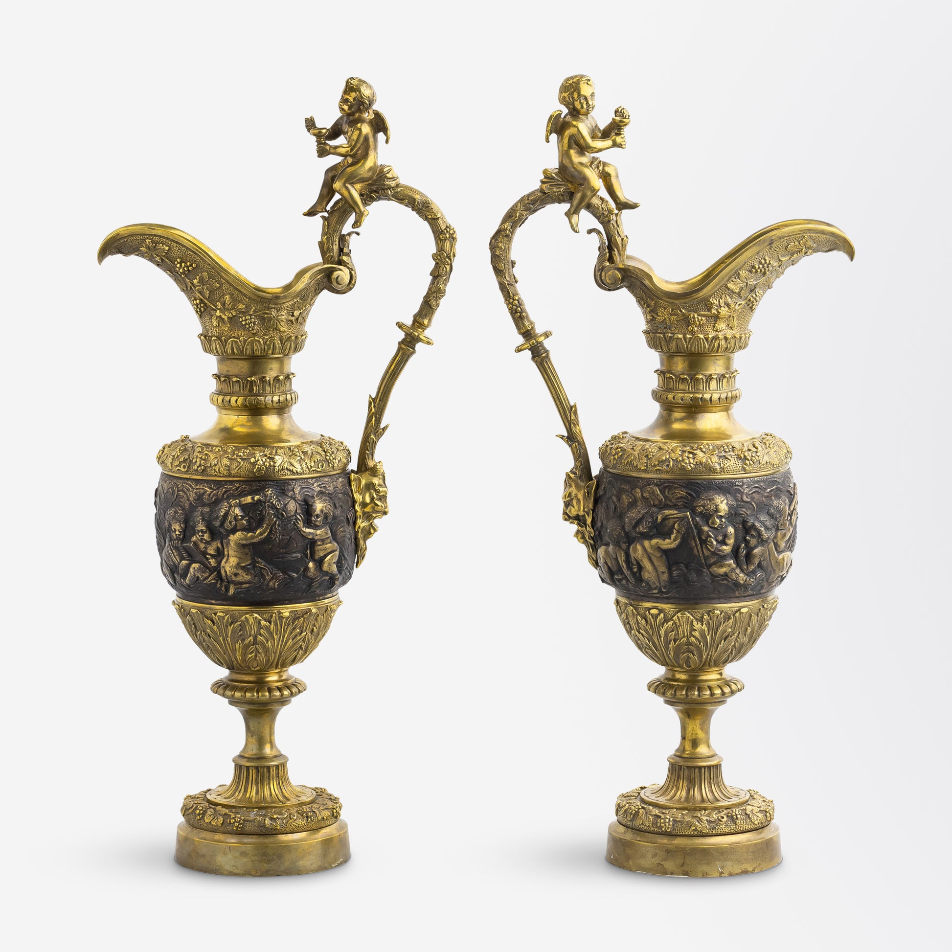 Pair of French Renaissance-Style Gilt Bronze Ewers