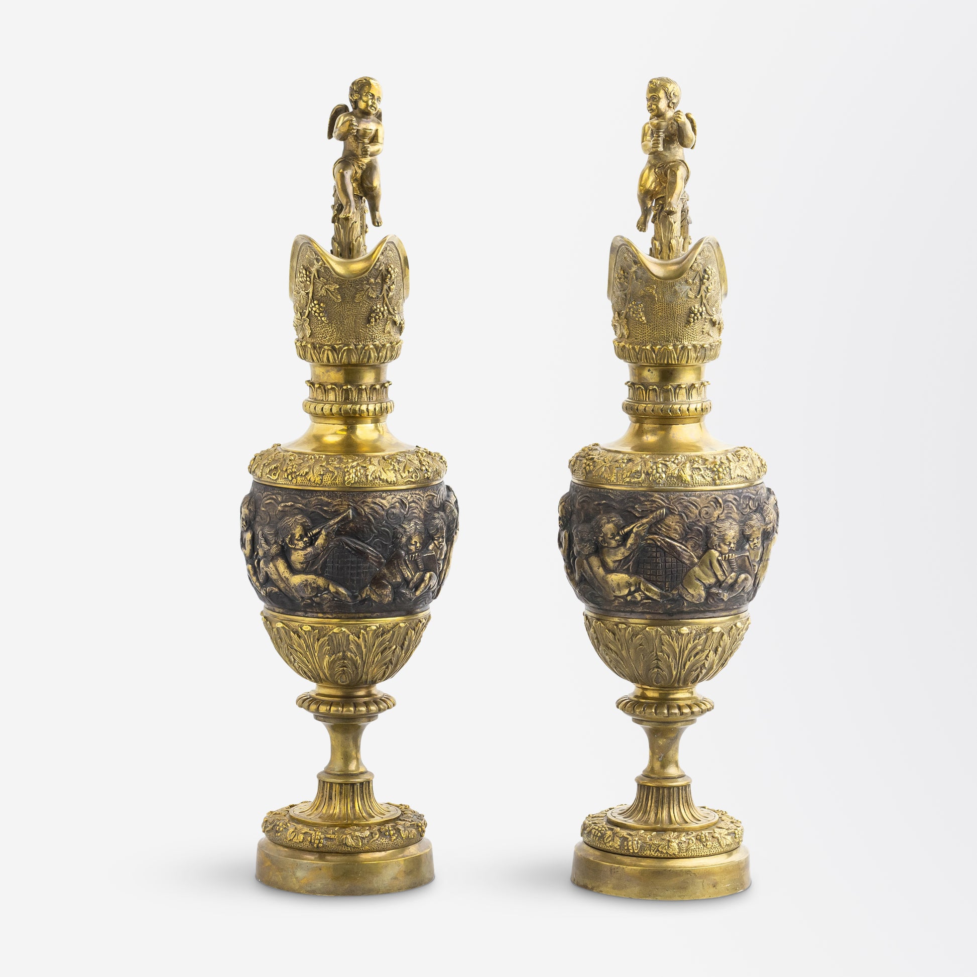 Pair of French Renaissance-Style Gilt Bronze Ewers