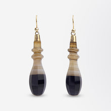 Load image into Gallery viewer, Pair of Victorian Banded Agate Sheppard Hook Drop Earrings