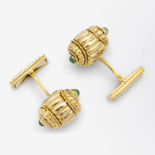 Load image into Gallery viewer, 18kt Yellow Gold &amp; Emerald &#39;Barrel&#39; Shape Cufflinks
