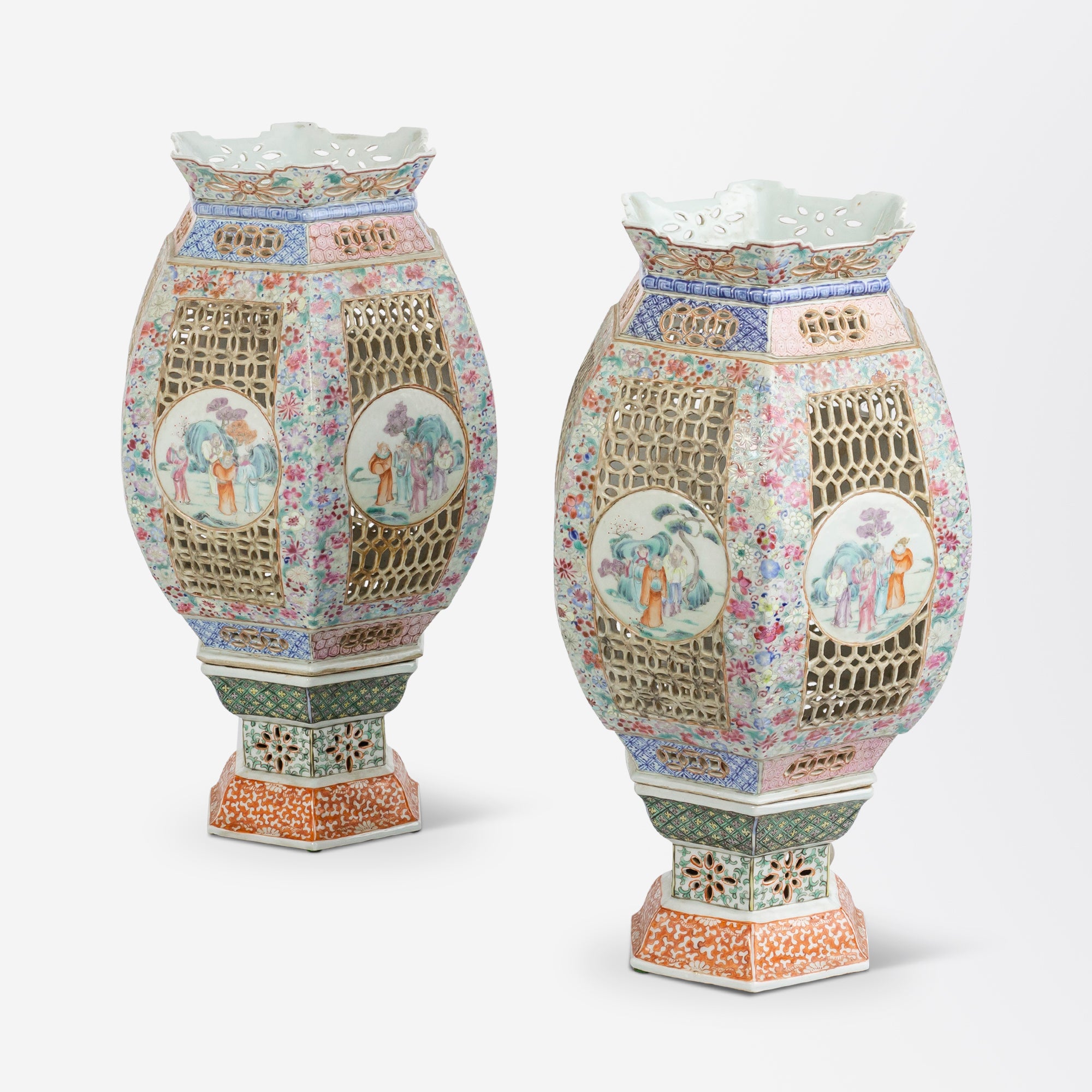 Pair of Porcelain Famille Rose Lanterns