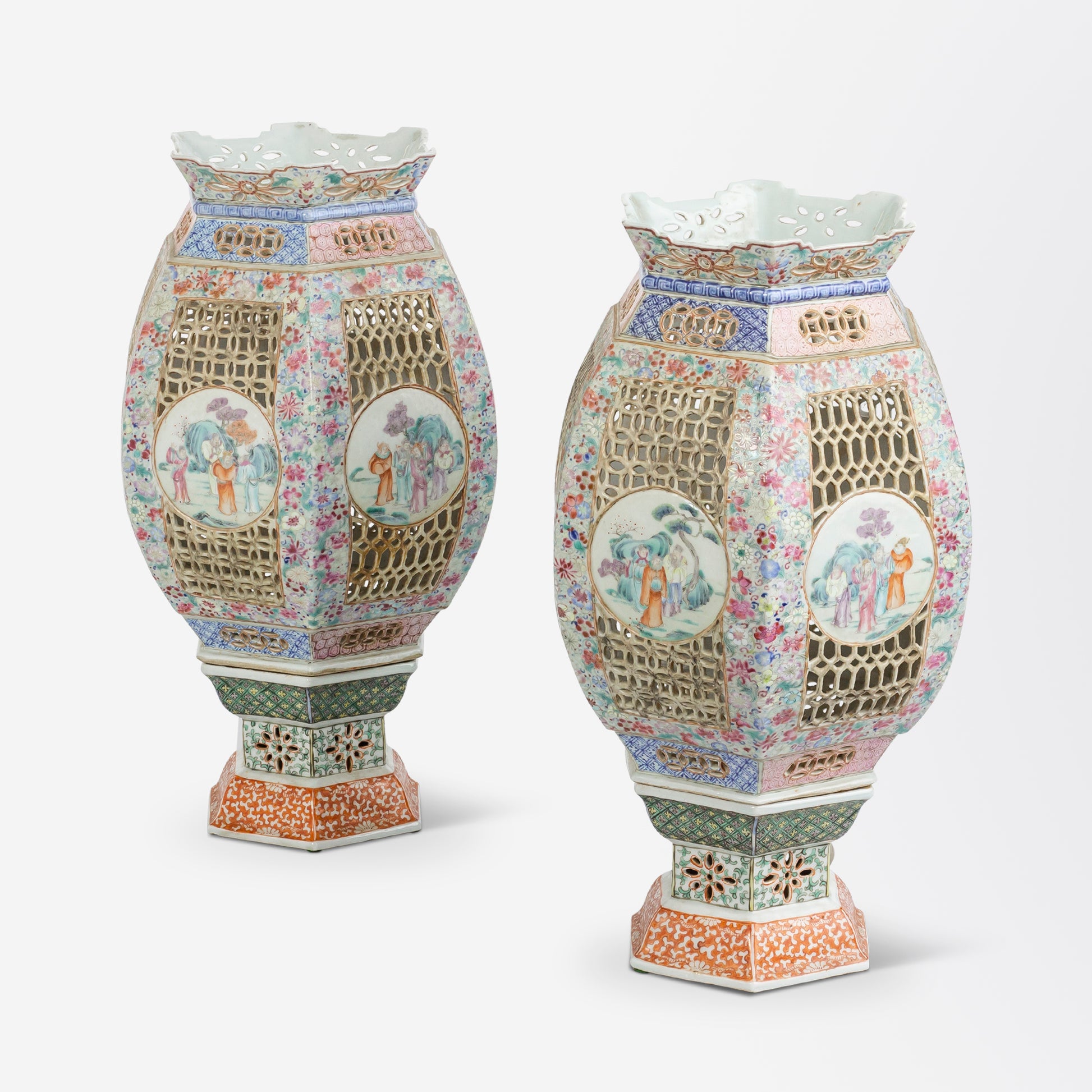 Pair of Porcelain Famille Rose Lanterns