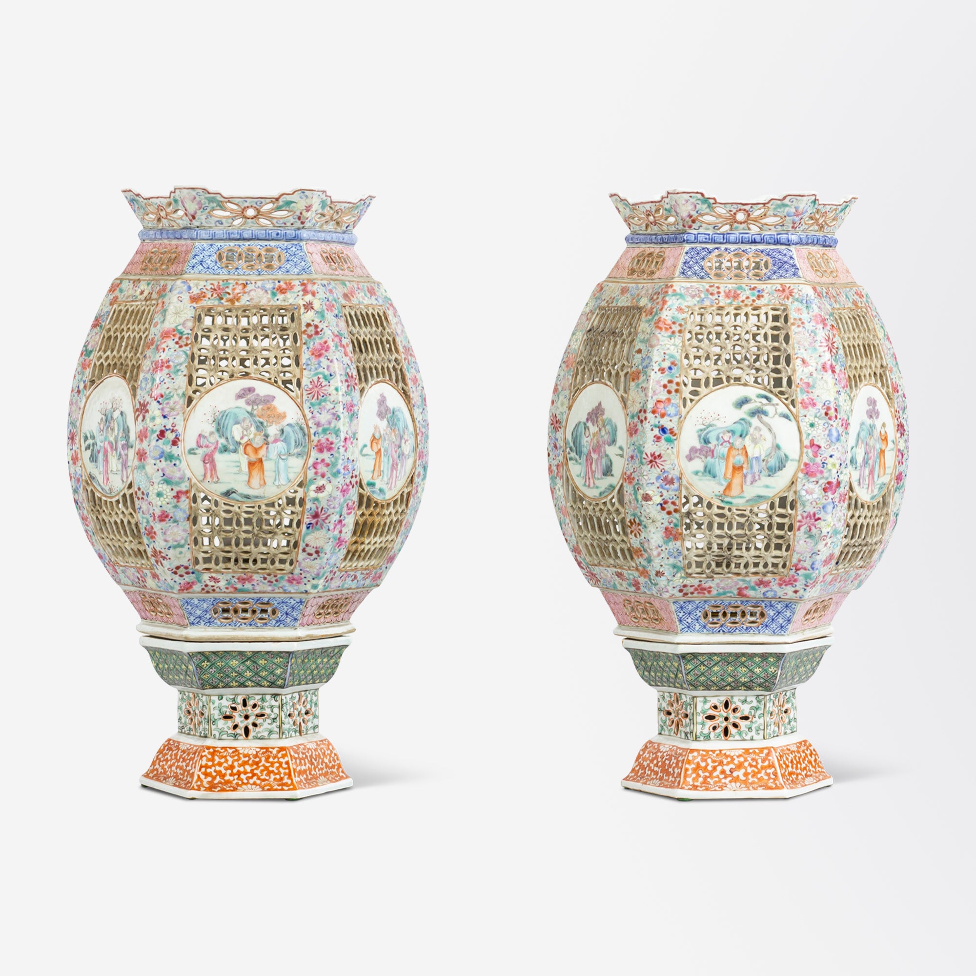 Pair of Porcelain Famille Rose Lanterns