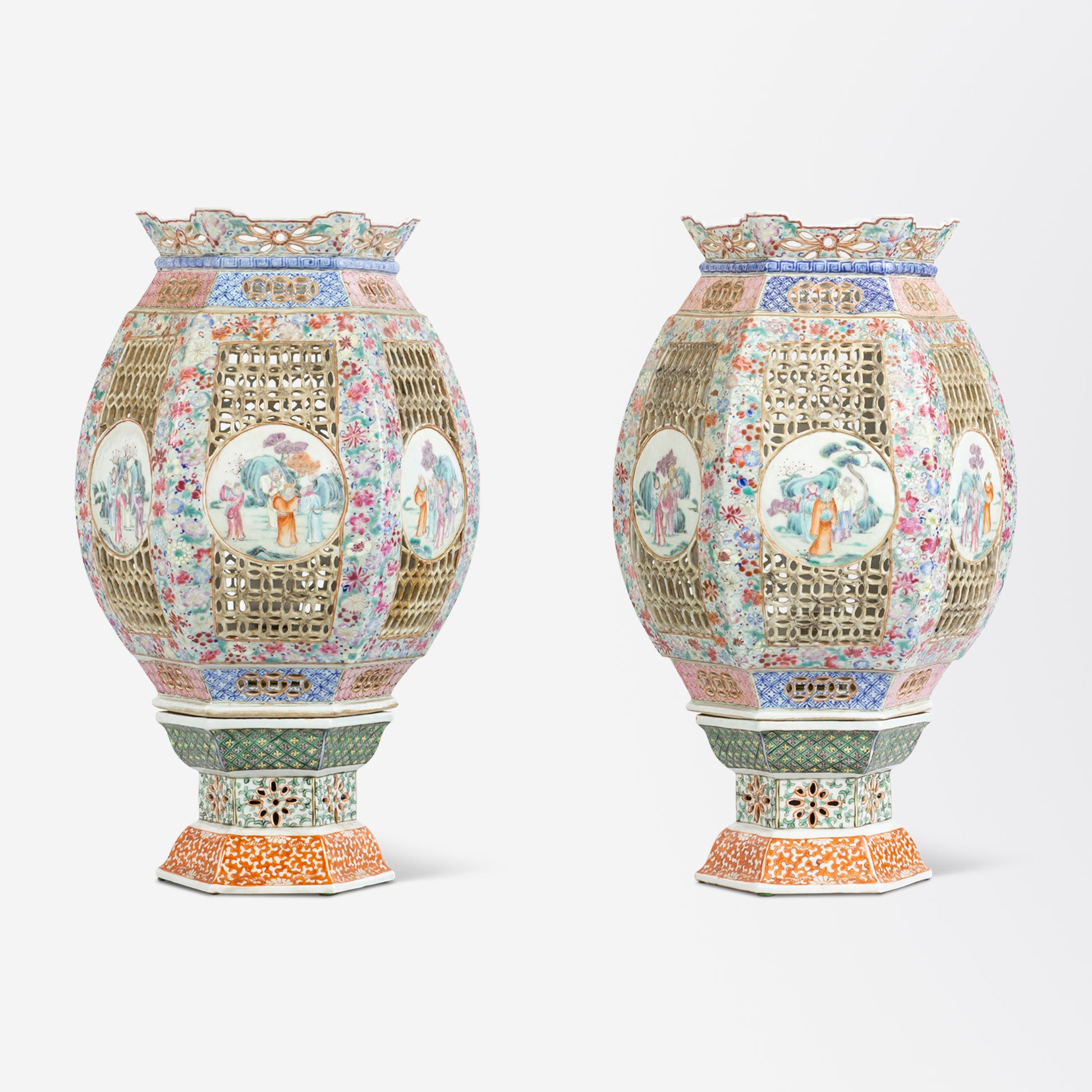 Pair of Porcelain Famille Rose Lanterns