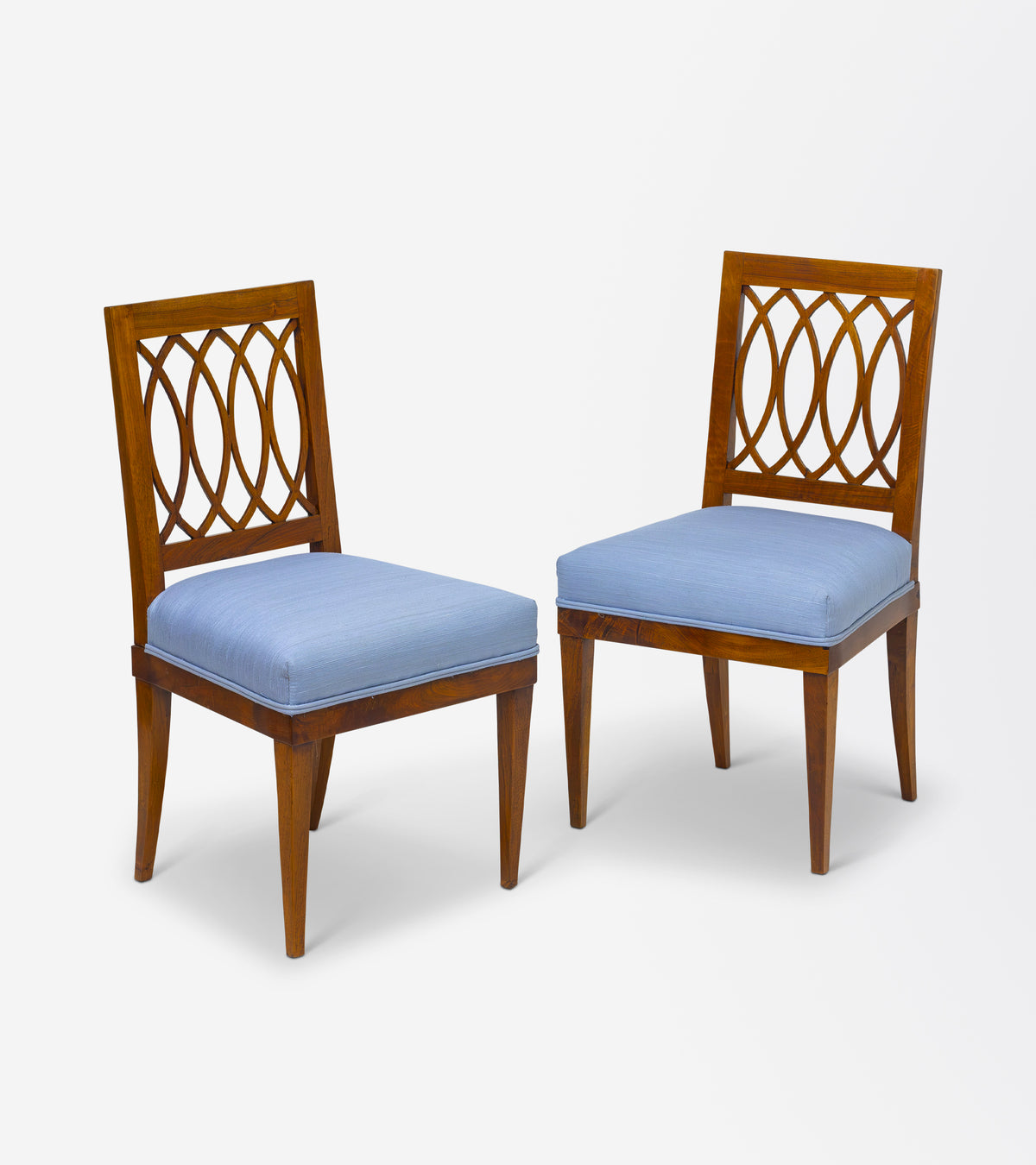 Pair of Elmwood Biedermeier Chairs in Jim Thompson Upholstery