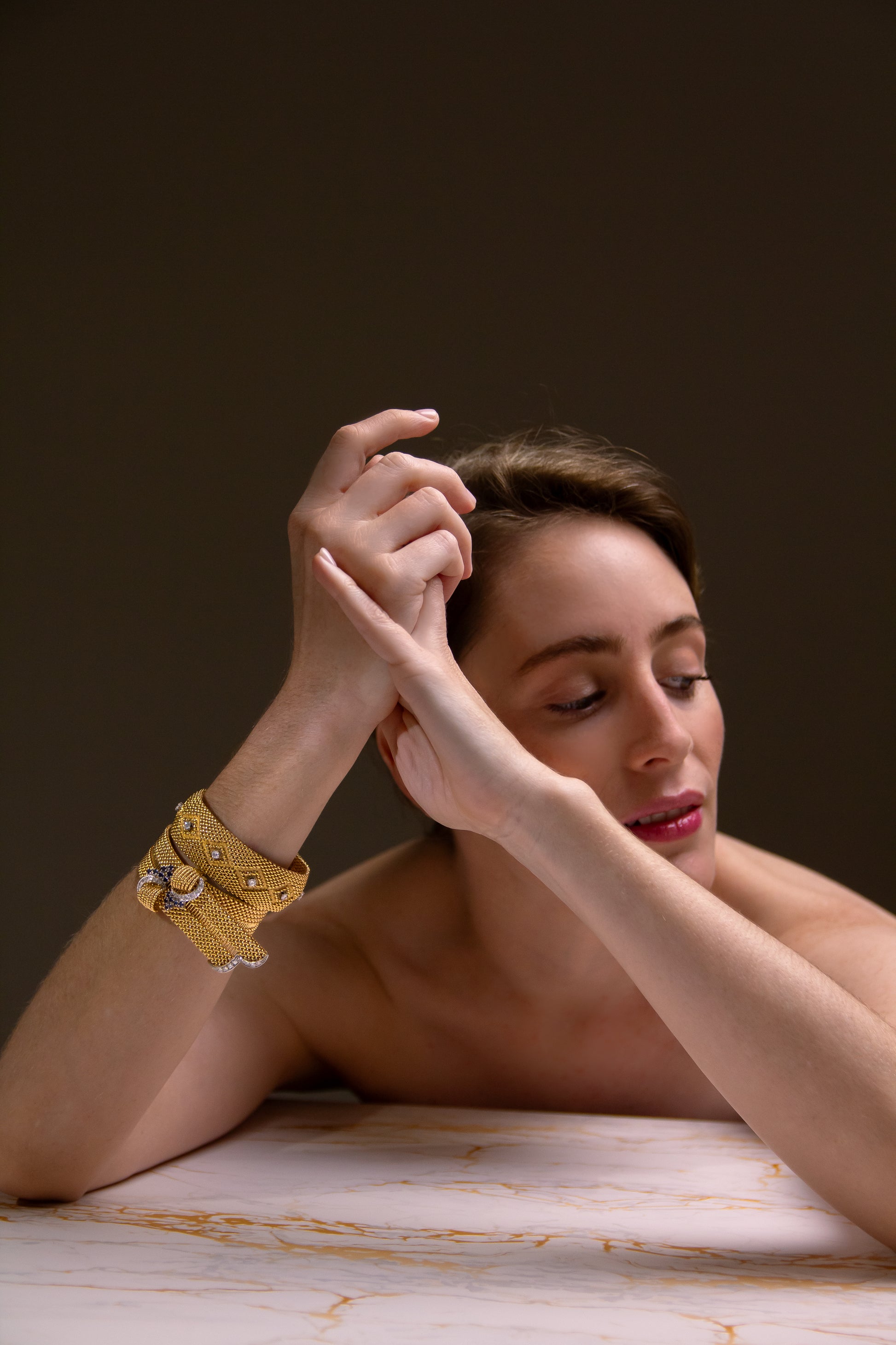 Bracelet ajustable en diamants et saphirs de style rétro