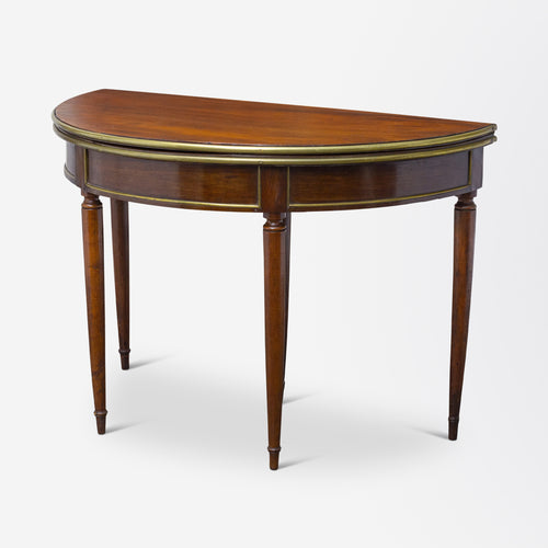 Victorian Demilune Card Table with Brass Edge