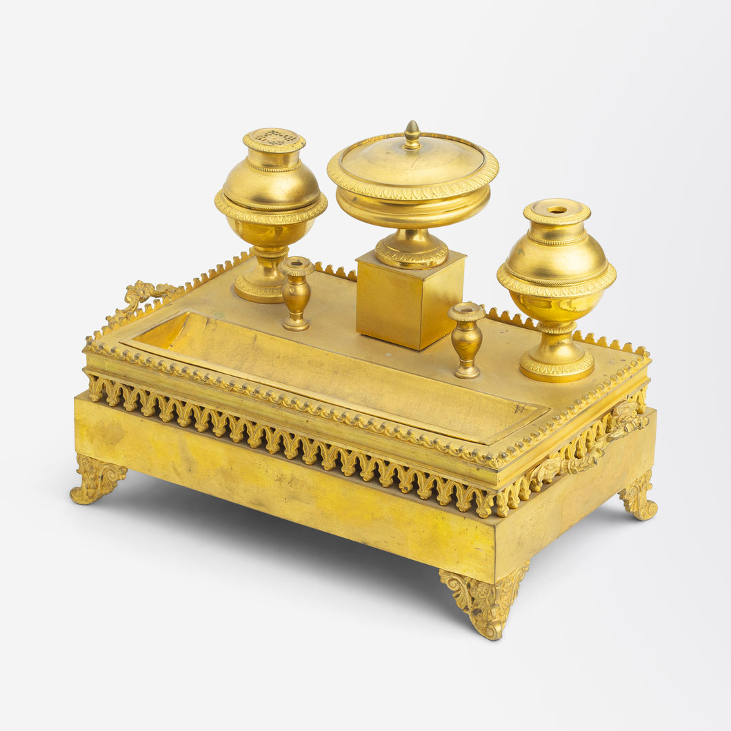Gilt Bronze French Empire Desk Set with Inkwell