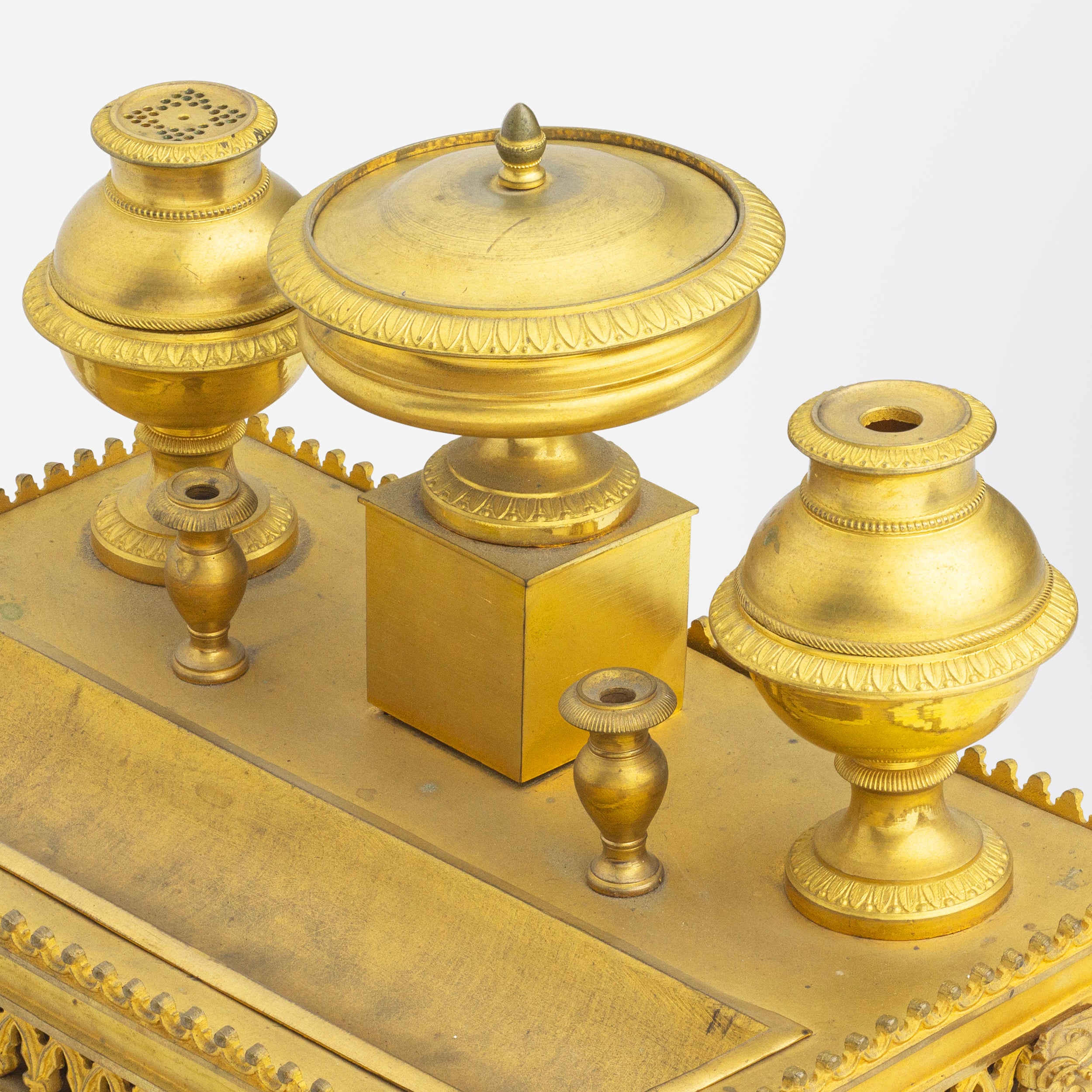 Gilt Bronze French Empire Desk Set with Inkwell