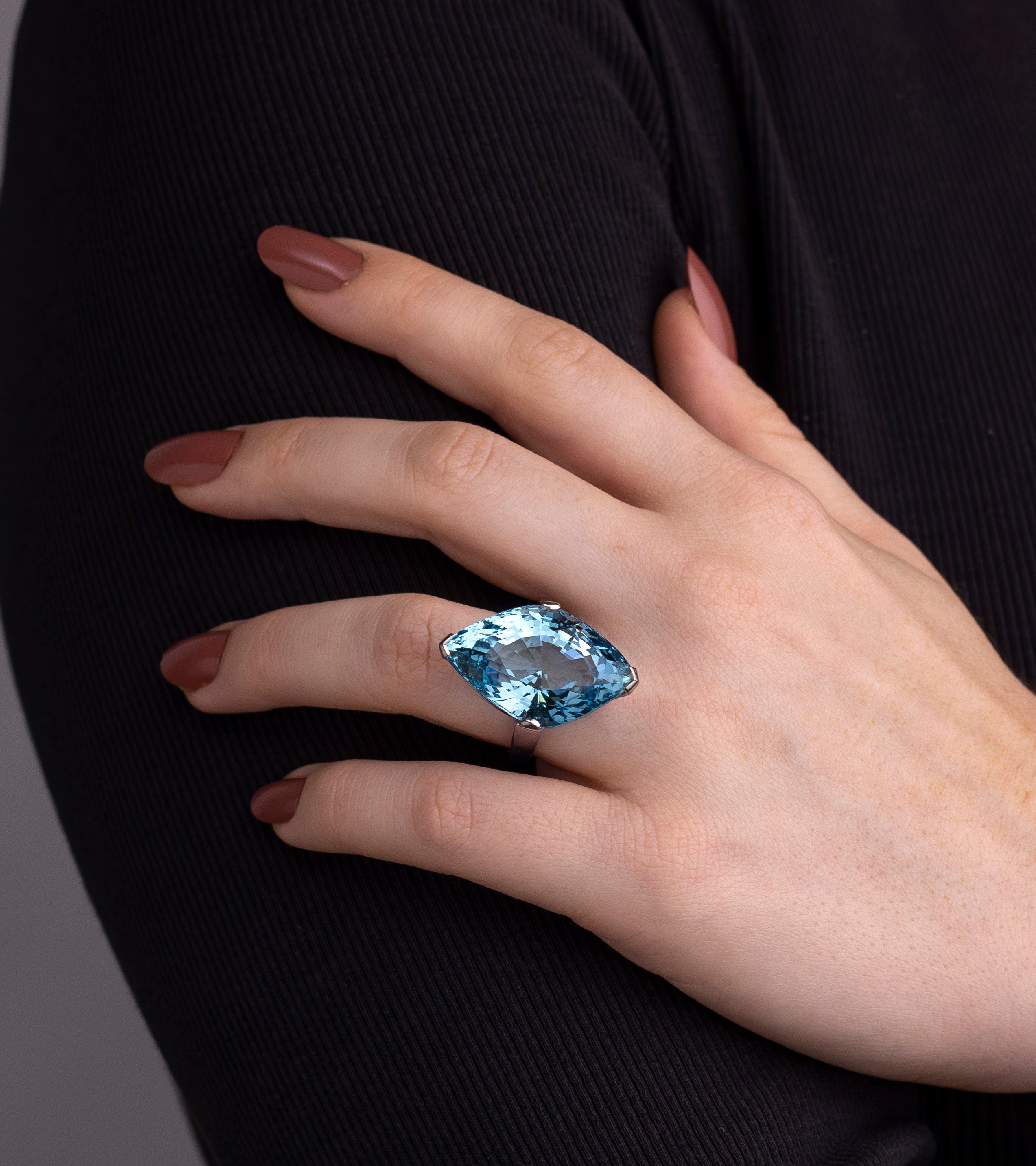 Fancy Cut 'Kite' Shape Aquamarine and 18kt White Gold Cocktail Ring