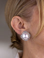 Mid Century Diamond & Mabe Pearl Ear Clips