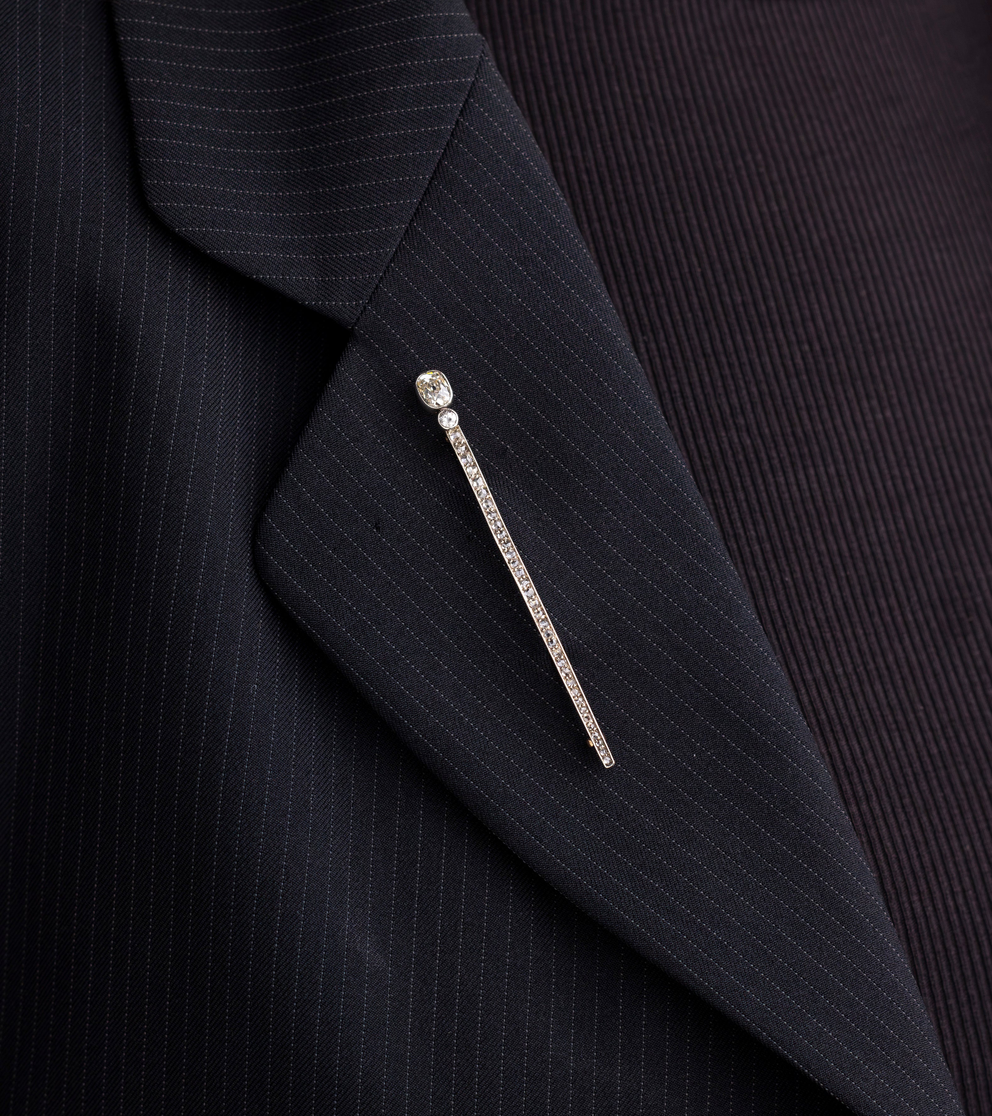 Antique 14kt Gold & Diamond Nail Style Brooch Pin