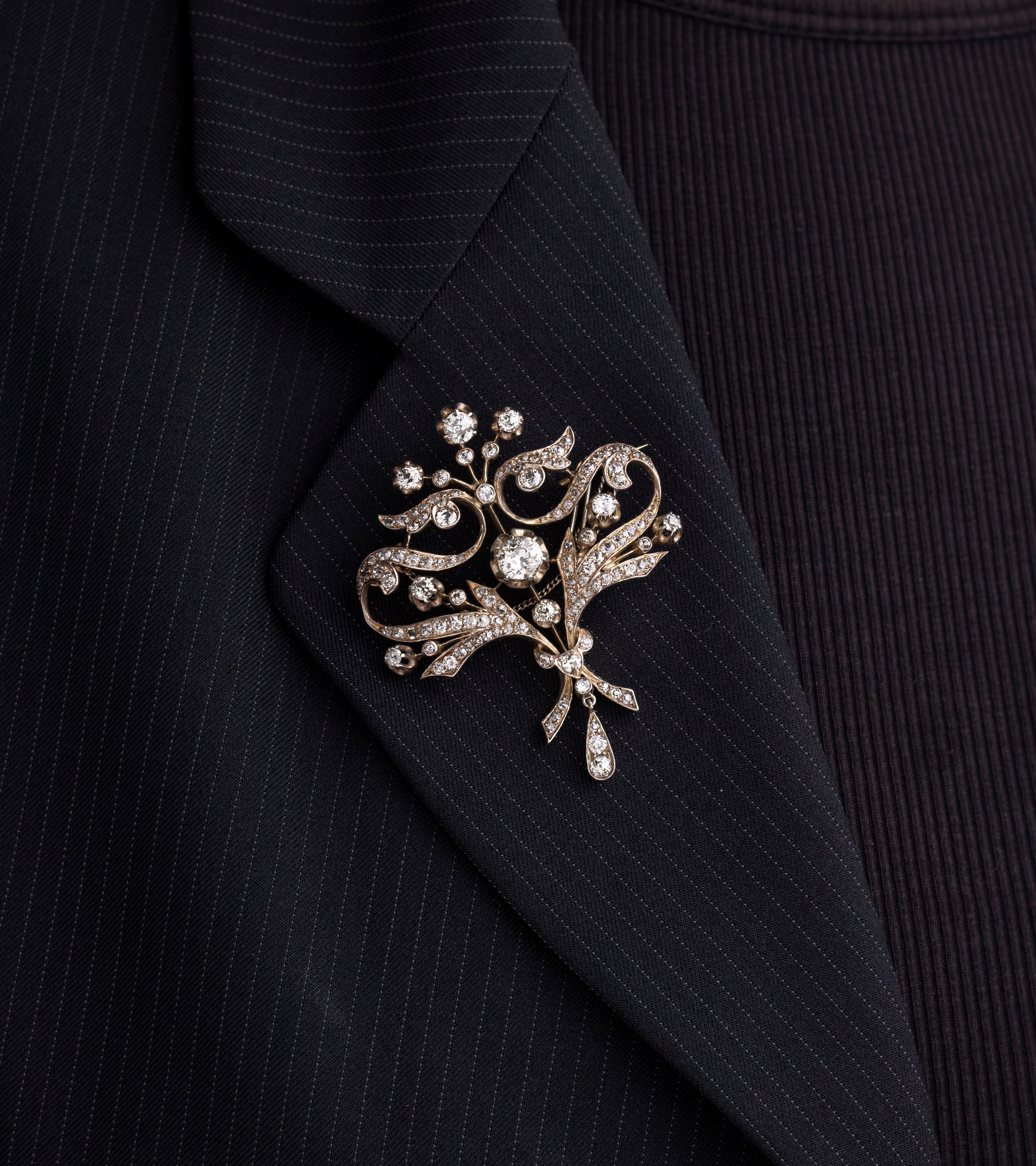 Ornate Edwardian Era Diamond Brooch Pin