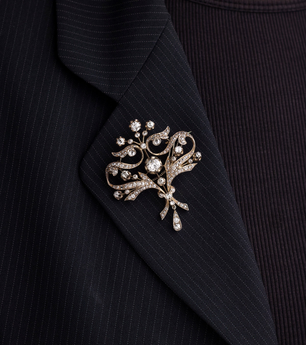 Ornate Edwardian Era Diamond Brooch Pin