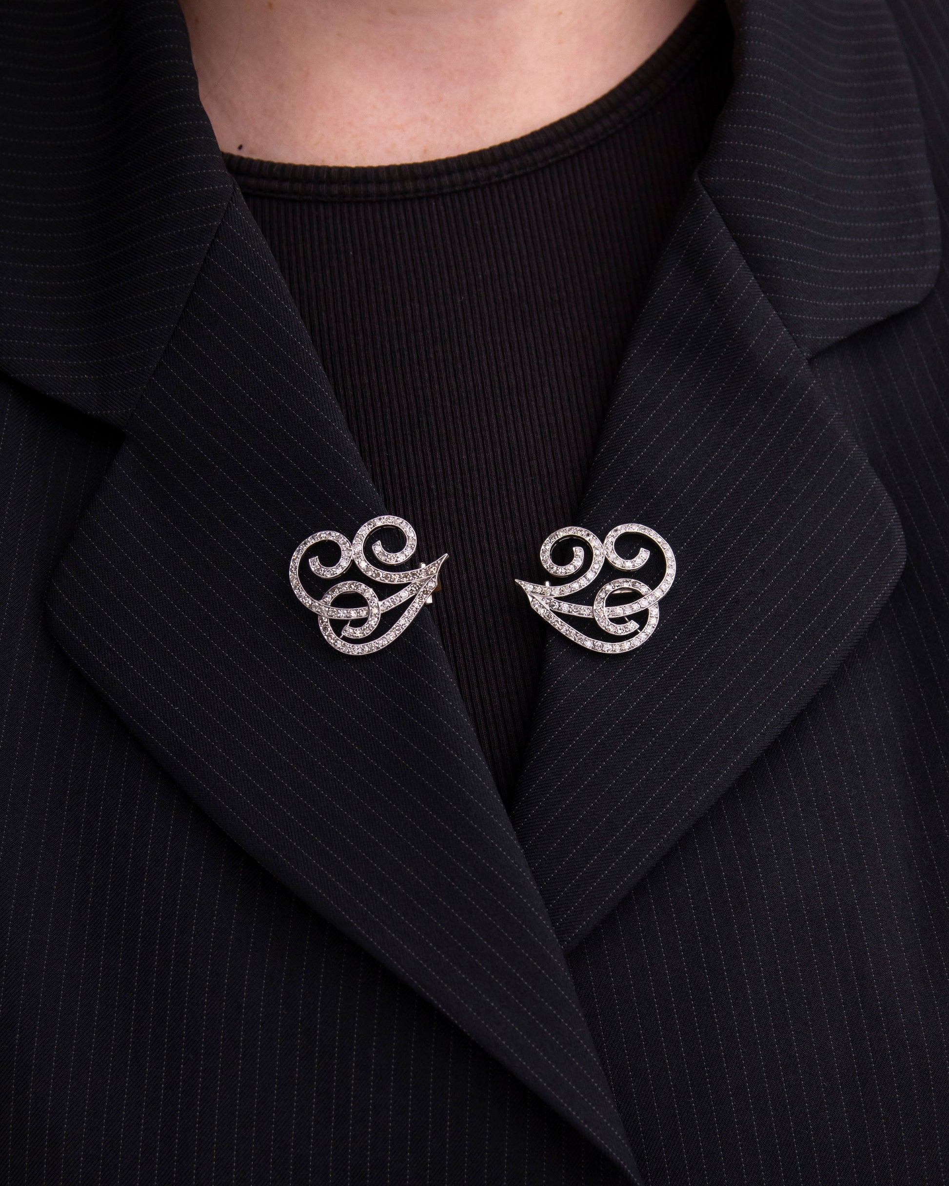 Pair of Retro Period Platinum and Diamond Dress Clips