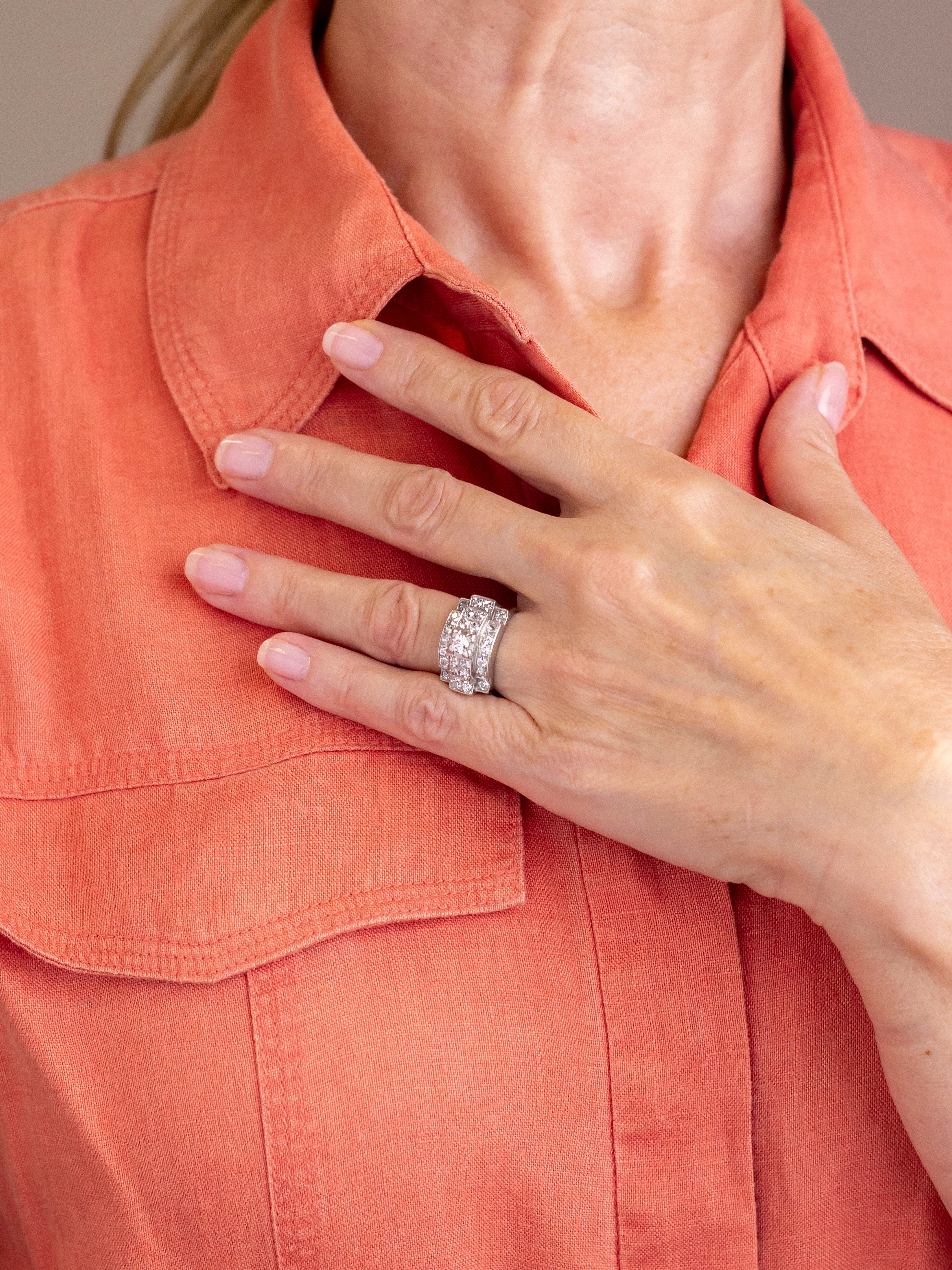 French Art Deco 'Tank' Ring in Platinum & Diamonds