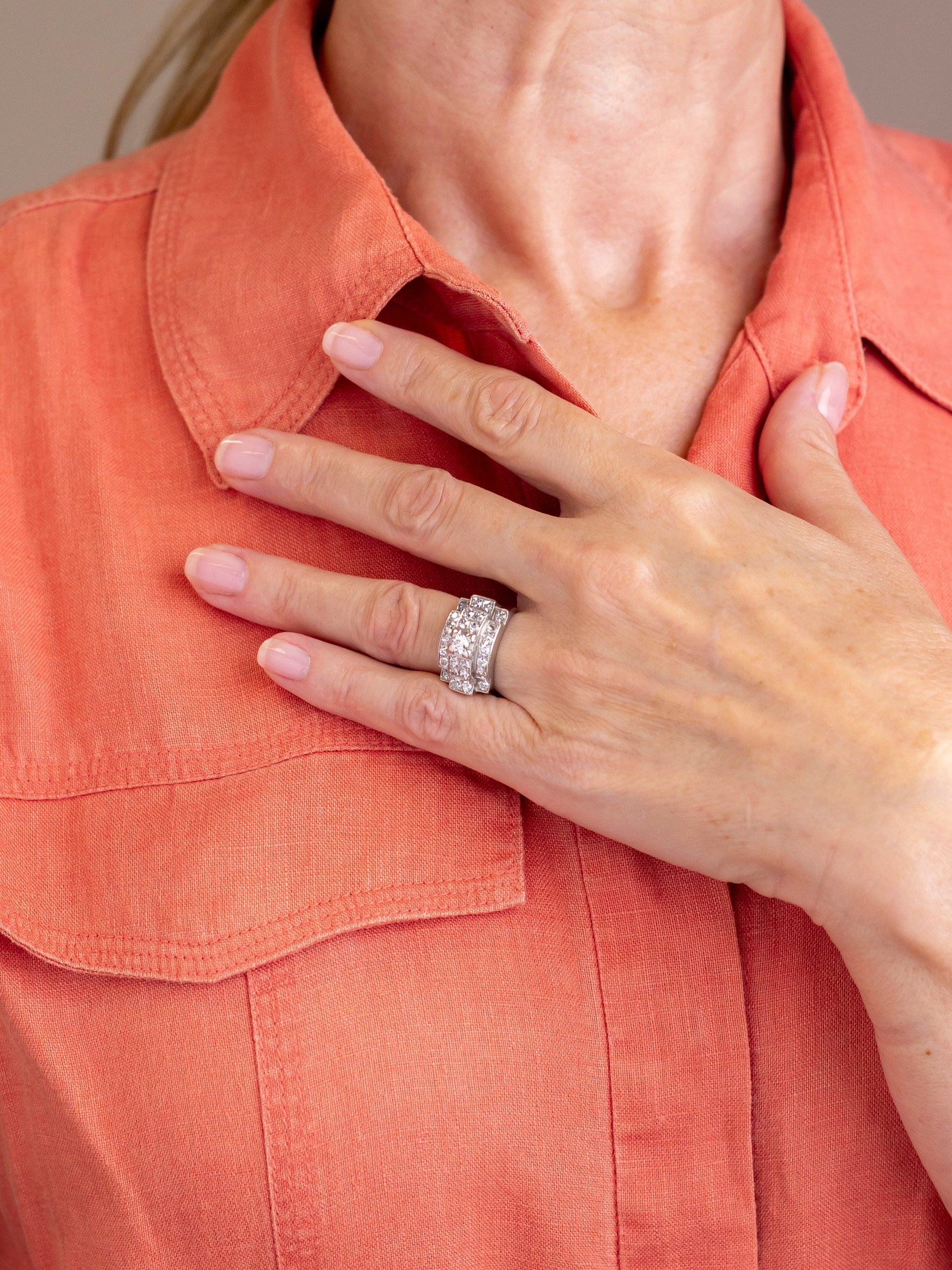 French Art Deco 'Tank' Ring in Platinum & Diamonds