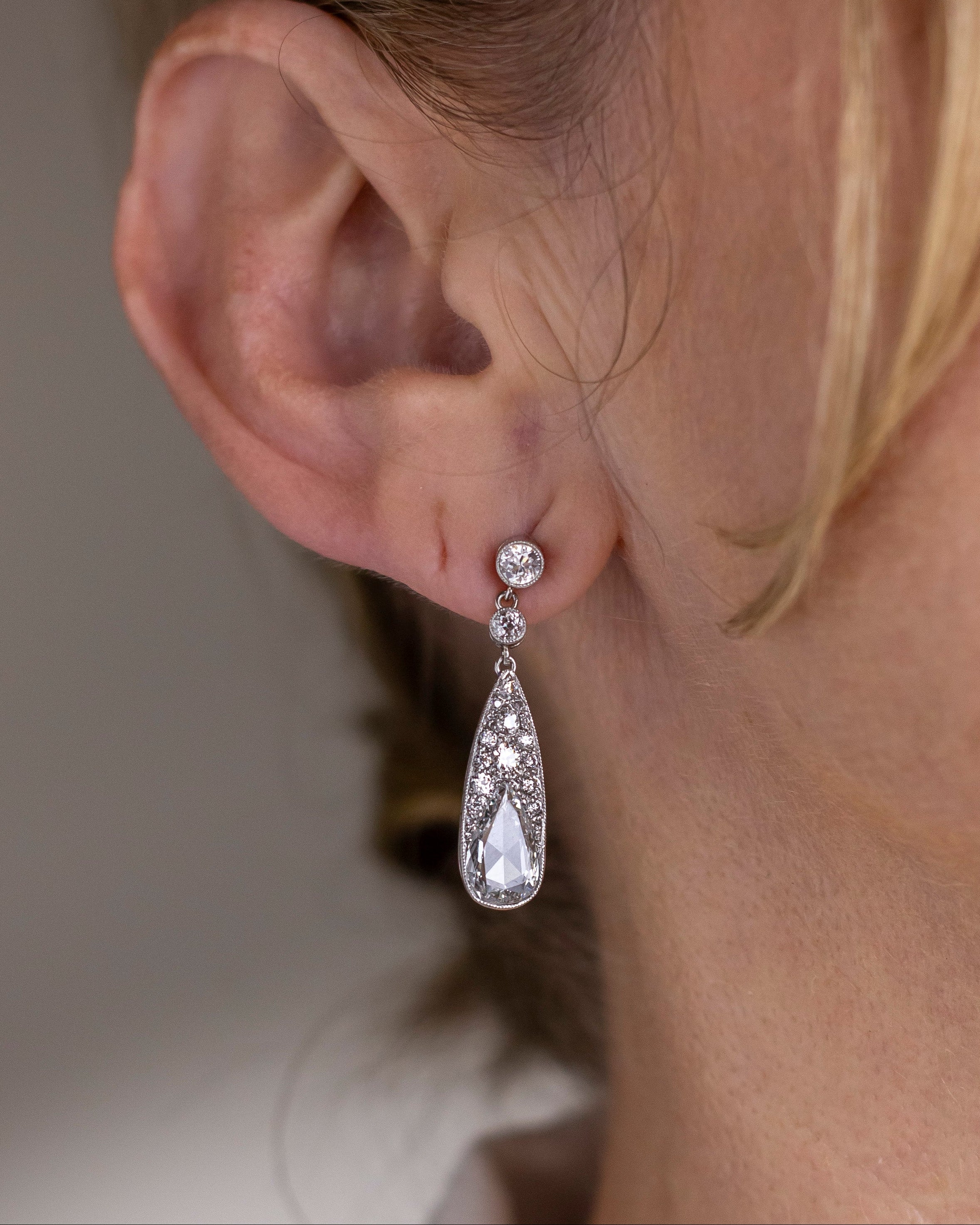Platinum & Diamond Belle Epoque Style Drop Earrings