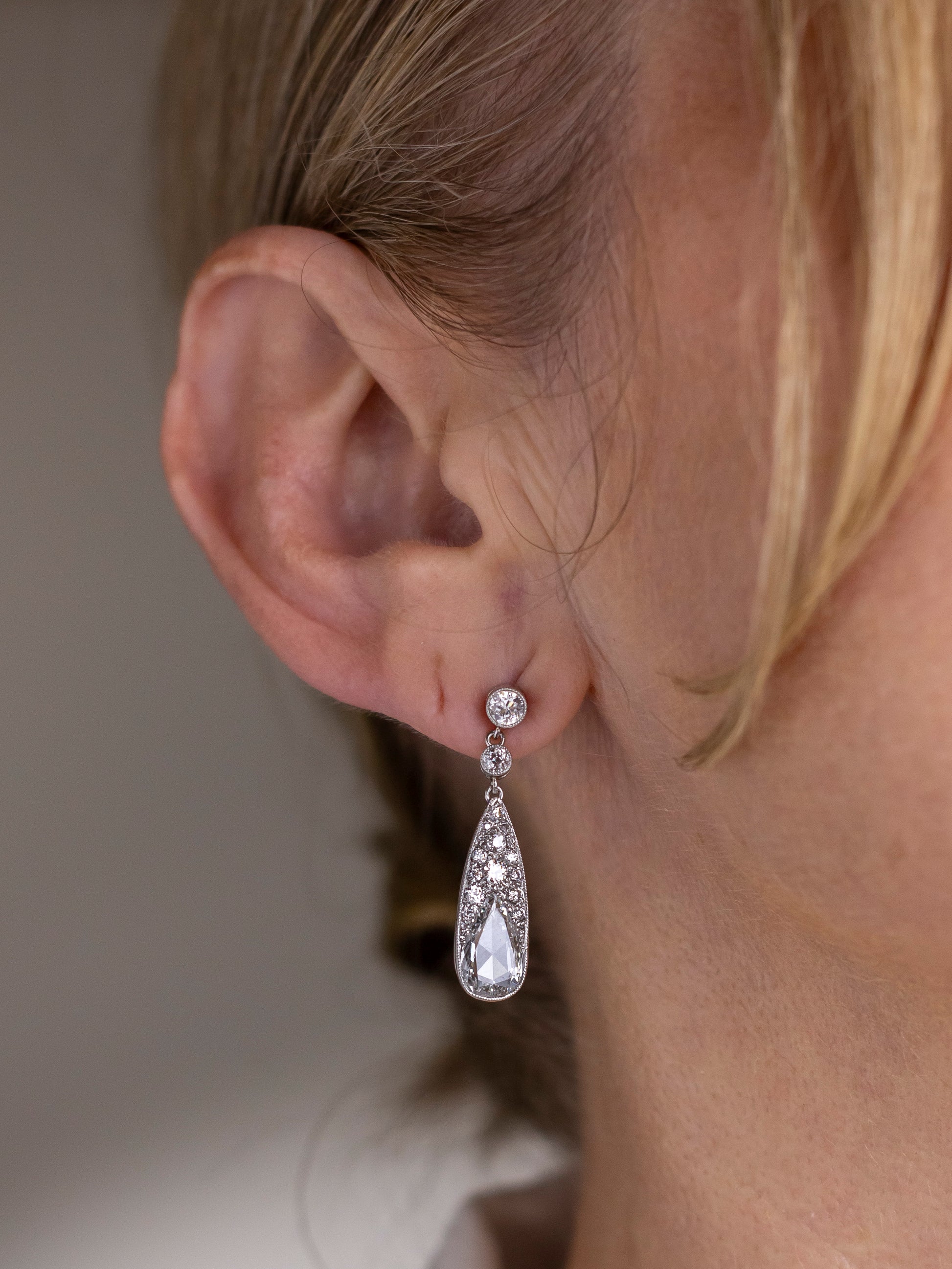 Platinum & Diamond Belle Epoque Style Drop Earrings