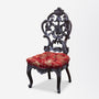 Carved Victorian Slipper Chair with Damask Upholstery