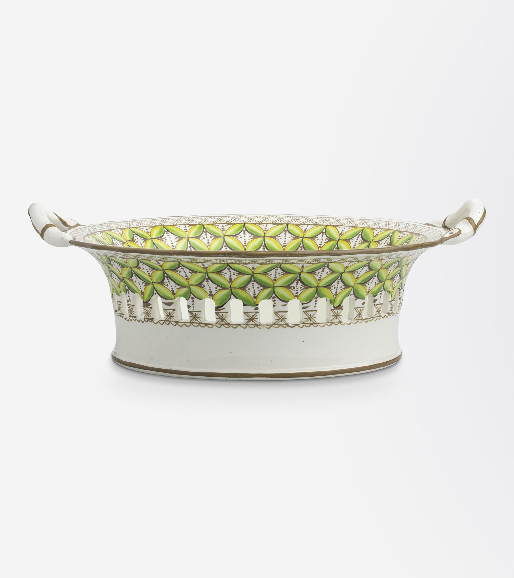 Pair of Porcelain Chestnut Baskets and Under-Plates by Spode in Pattern 3037