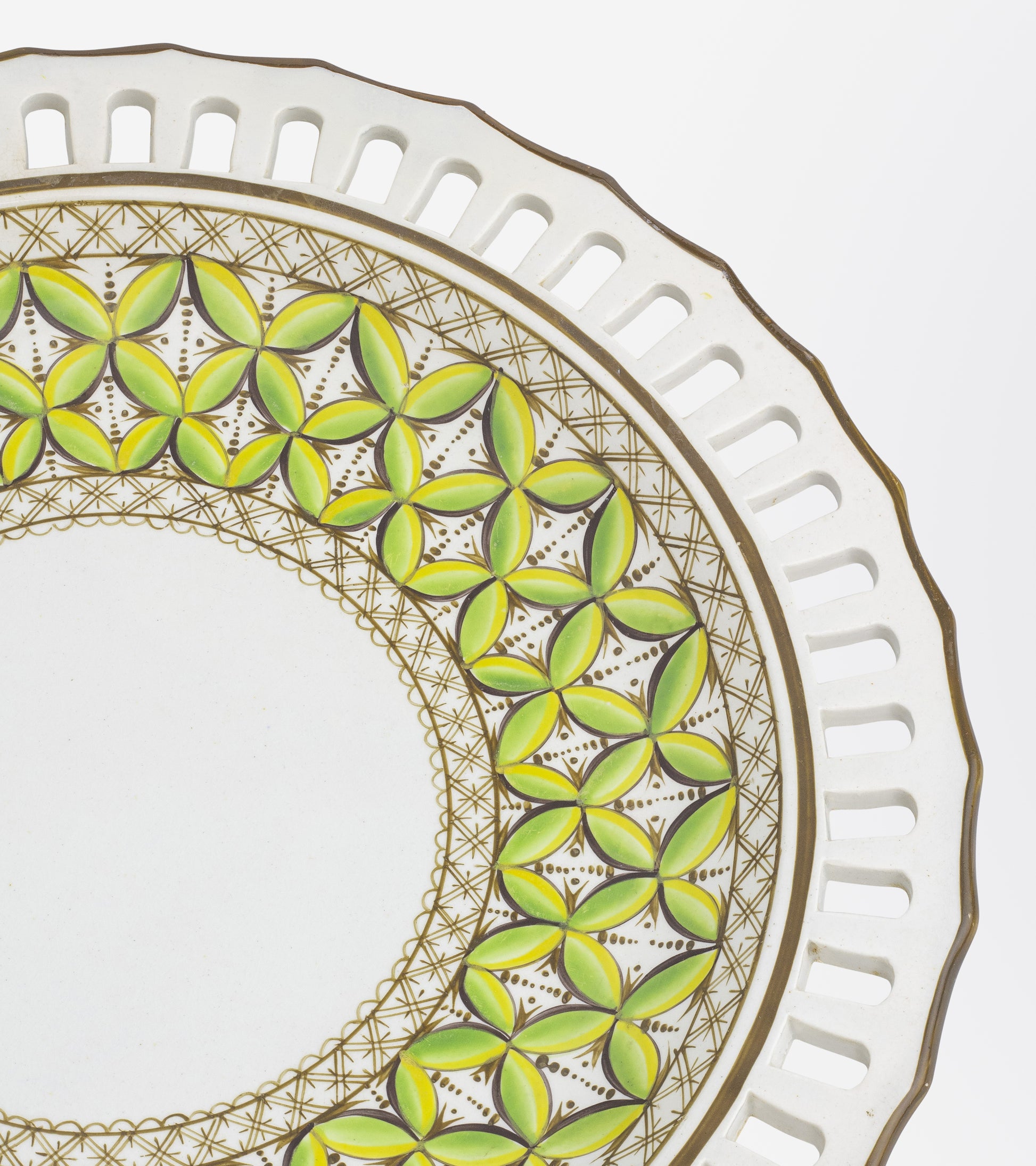 Pair of Porcelain Chestnut Baskets and Under-Plates by Spode in Pattern 3037