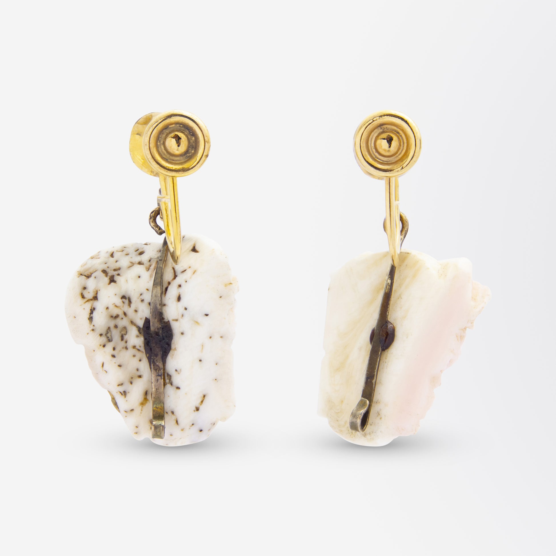 Italian Grand Tour Period Angel Skin Coral Earrings and Brooch Pendant