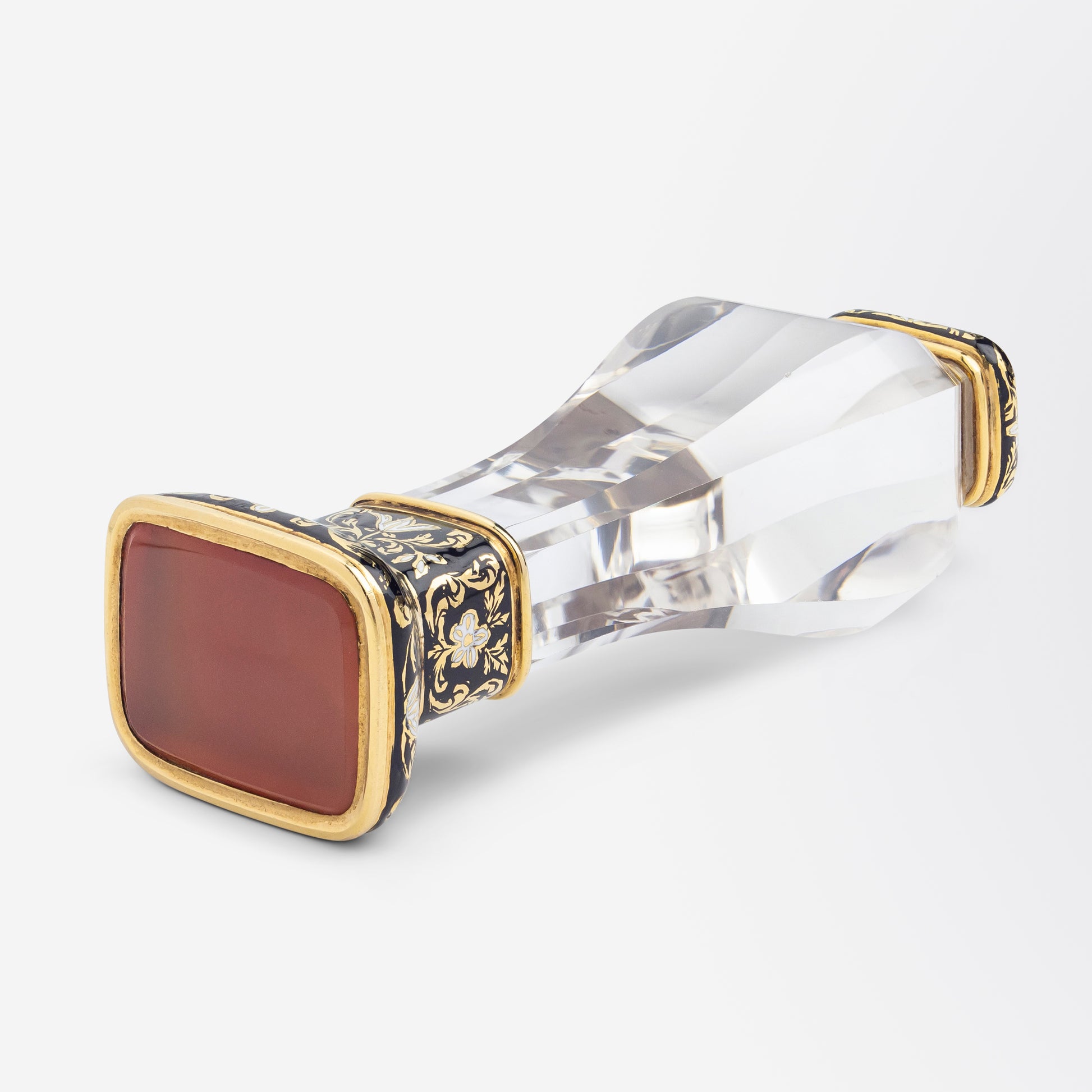 18kt Gold, Carnelian, Rock Crystal & Enamel Desk Seal