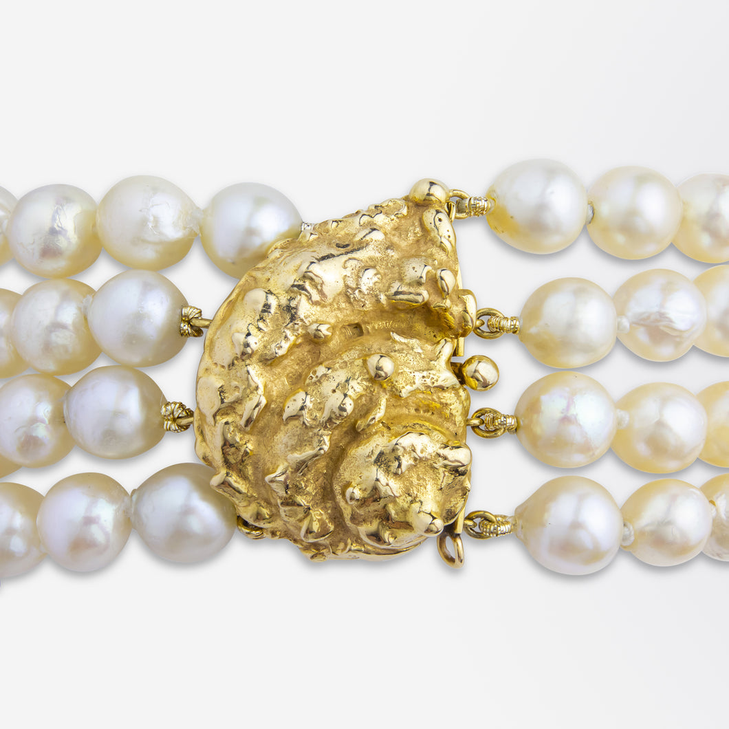 David Webb 18kt Gold & Akoya Pearl Bracelet