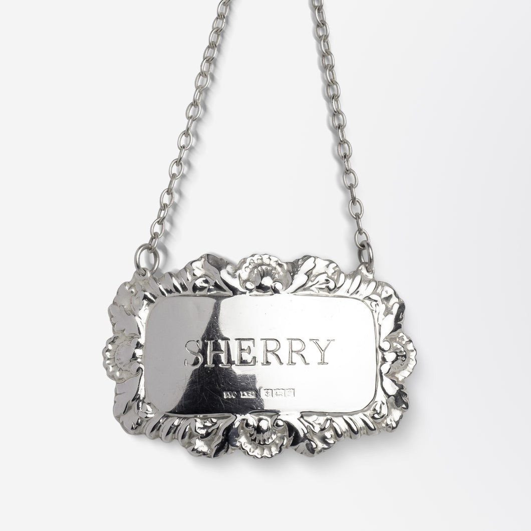 English Sterling Silver 'SHERRY' Decanter Tag