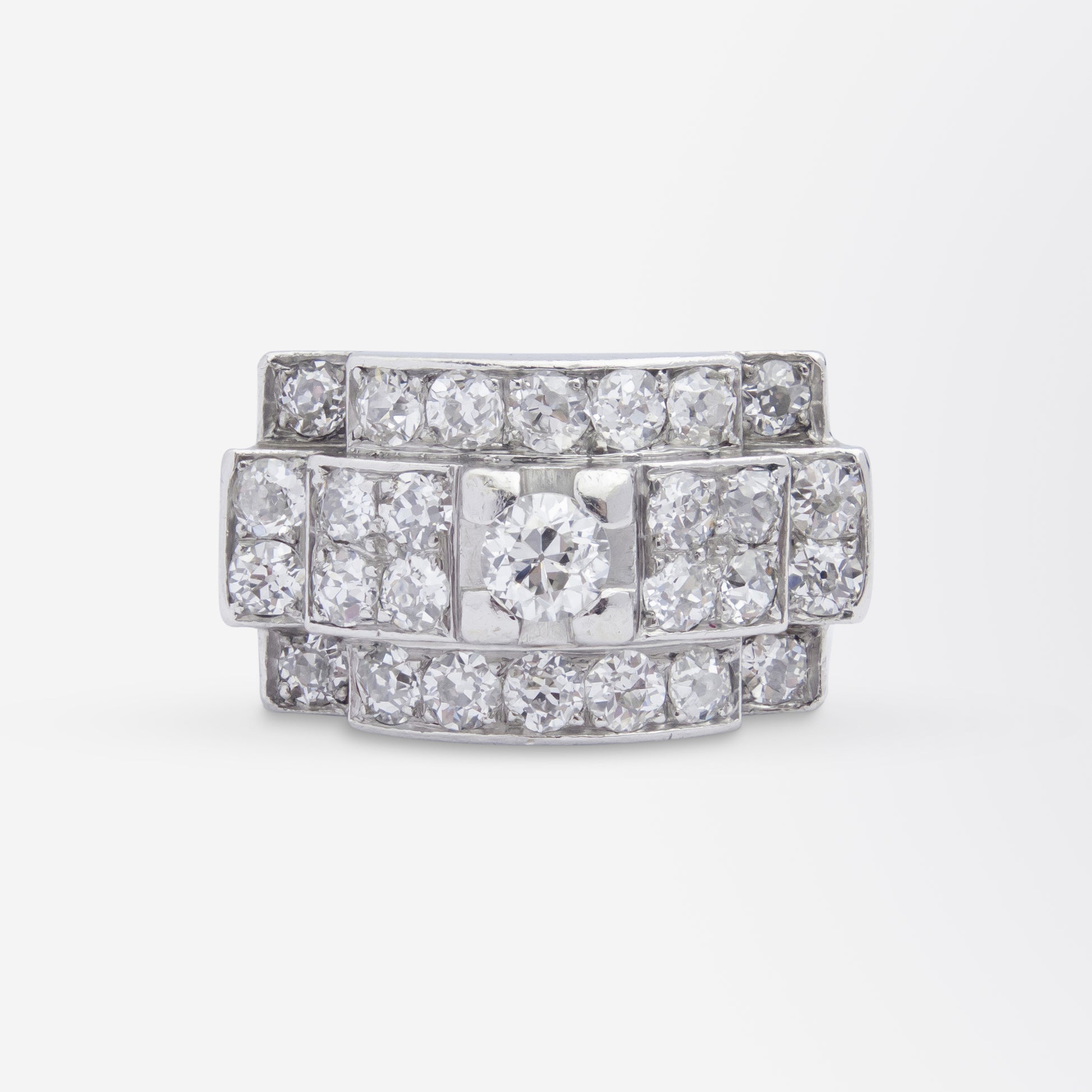 French Art Deco 'Tank' Ring in Platinum & Diamonds