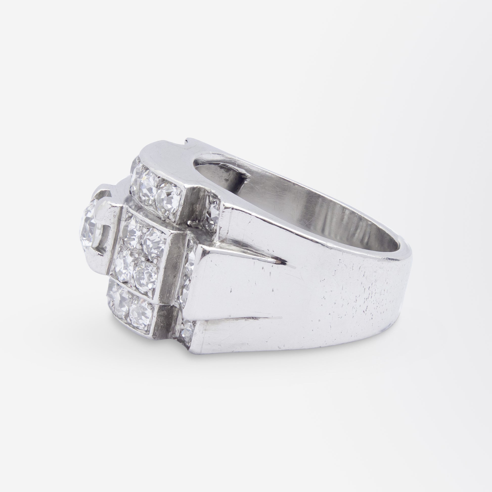 French Art Deco 'Tank' Ring in Platinum & Diamonds