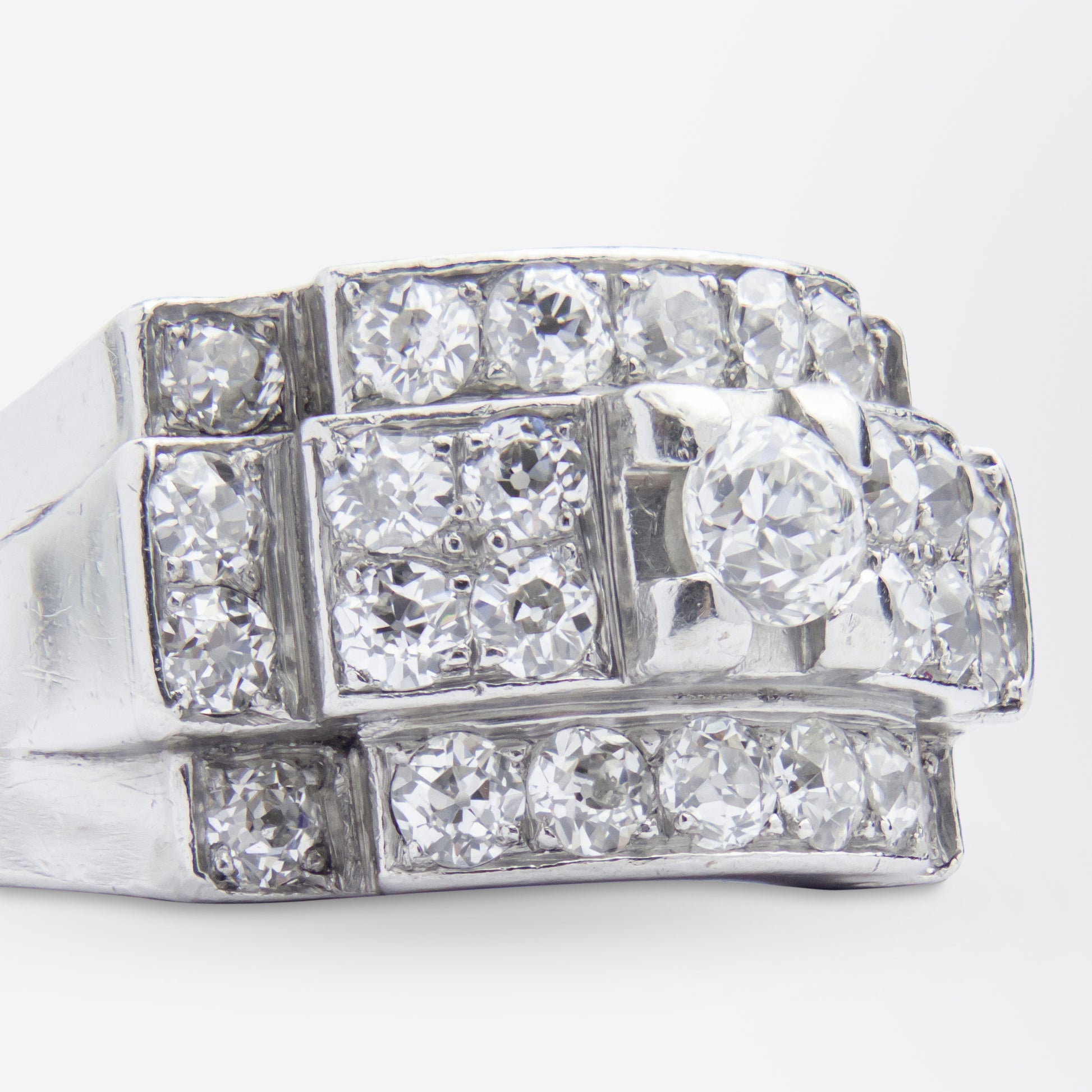 French Art Deco 'Tank' Ring in Platinum & Diamonds