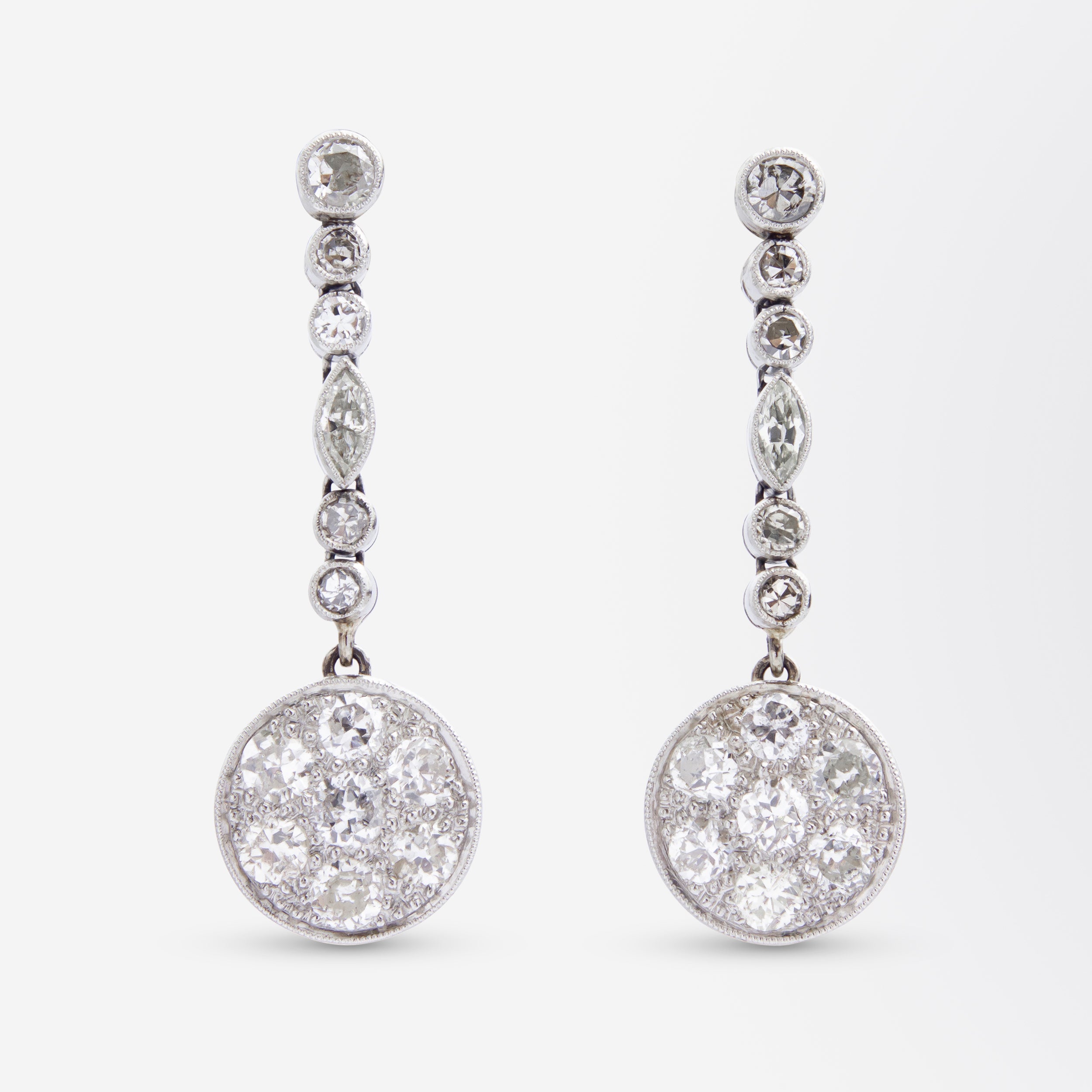 Art Deco Platinum & Diamond Drop Earrings