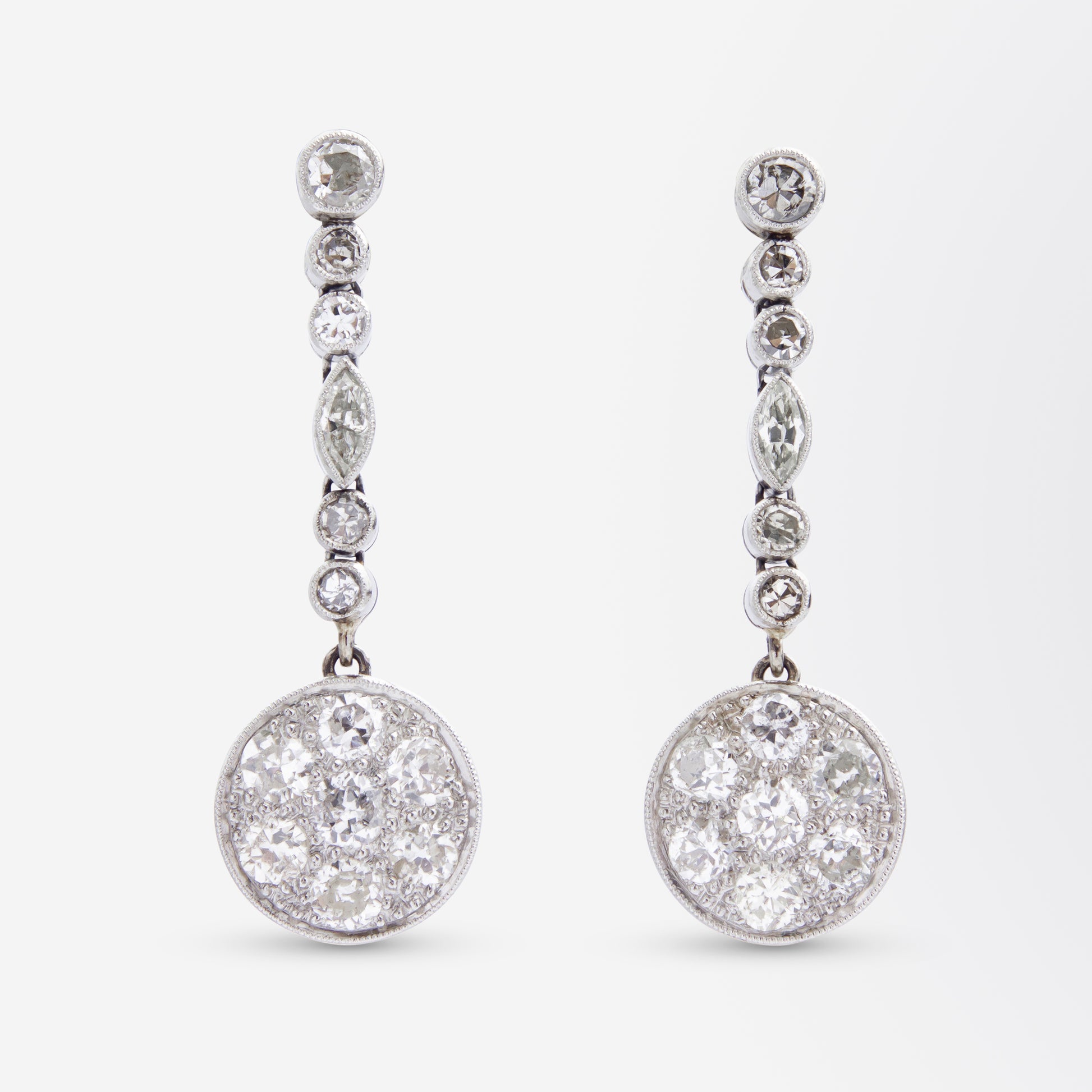 Art Deco Platinum & Diamond Drop Earrings