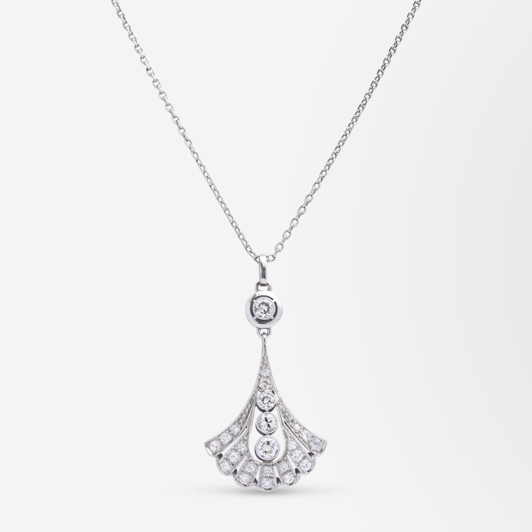 Art Deco Platinum & Diamond Fan Necklace